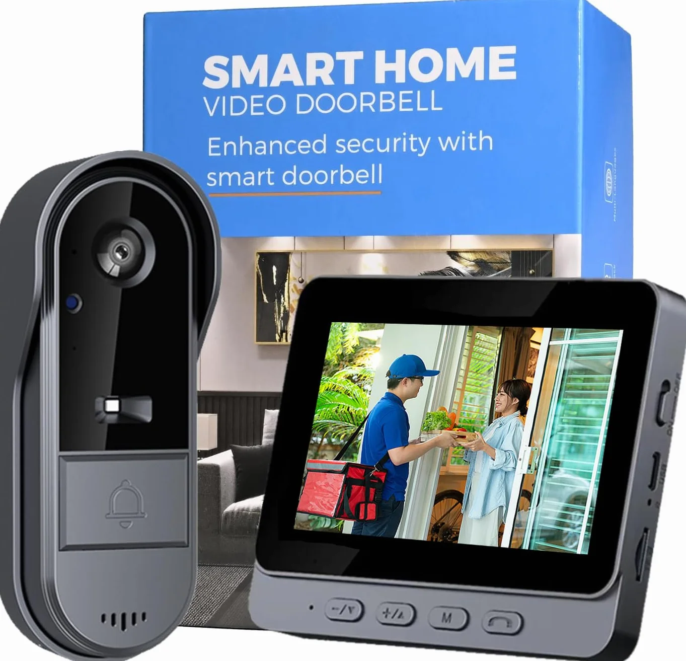 Timbre inalámbrico con cámara 1080P - Videoportero inalámbrico exterior impermeable con pantalla IPS de 4.3 Visión Nocturna Audio Bidireccional Seguridad en el hogar sin suscripción sin APP sin WiFi