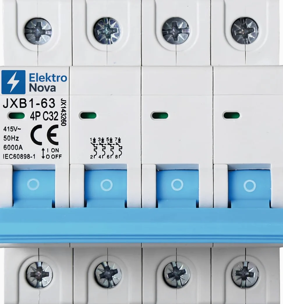 ELEKTRONOVA Interruptor magnetotérmico trifásico 4P 32A C32 6kA - 4 módulos DIN - 380V