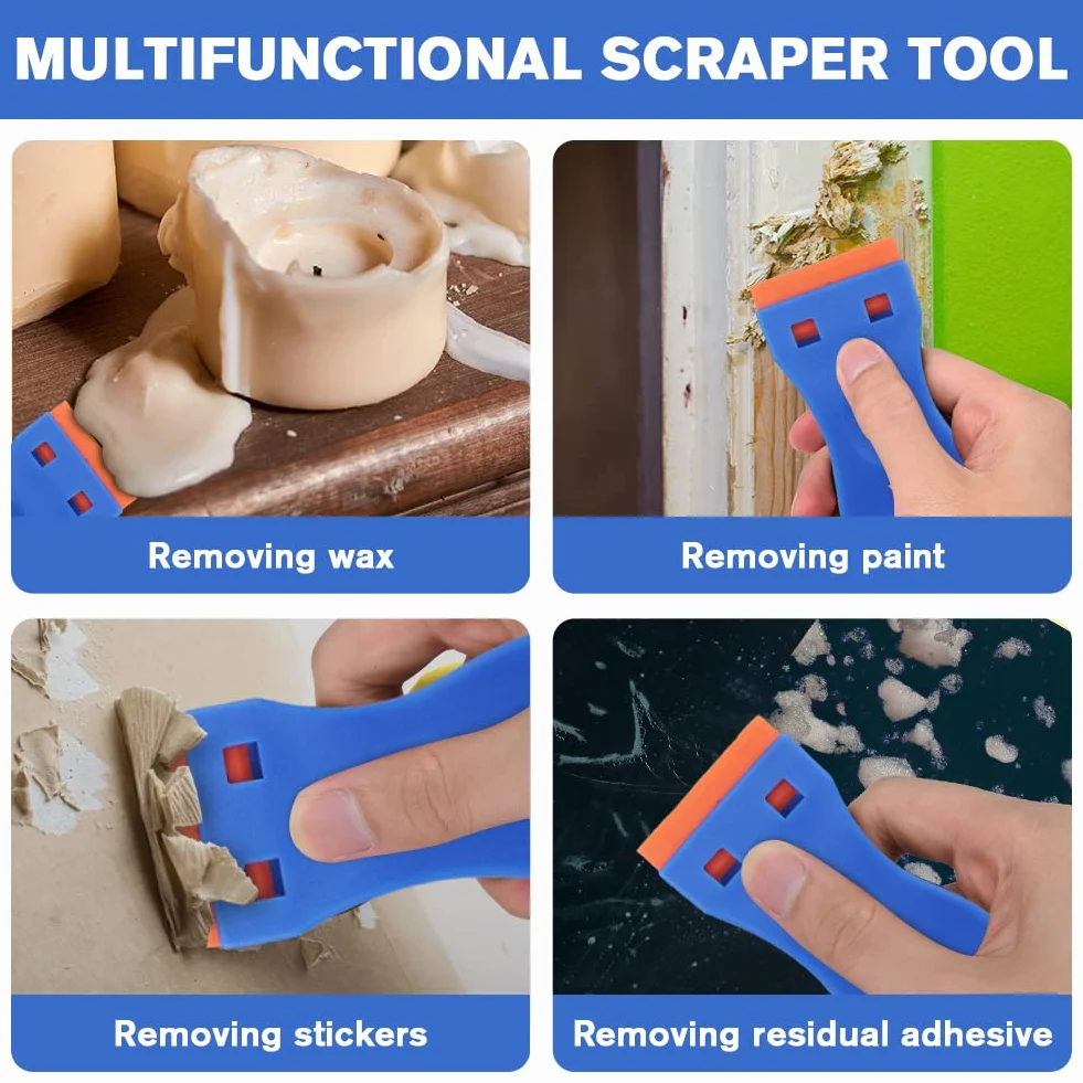 Flintronic Raspador Vitroceramica, 1 Rasqueta Multiusos Profesional con 20 Cuchillas para Ventanas, Espejos, Azulejos Limpieza (Azul Naranja)