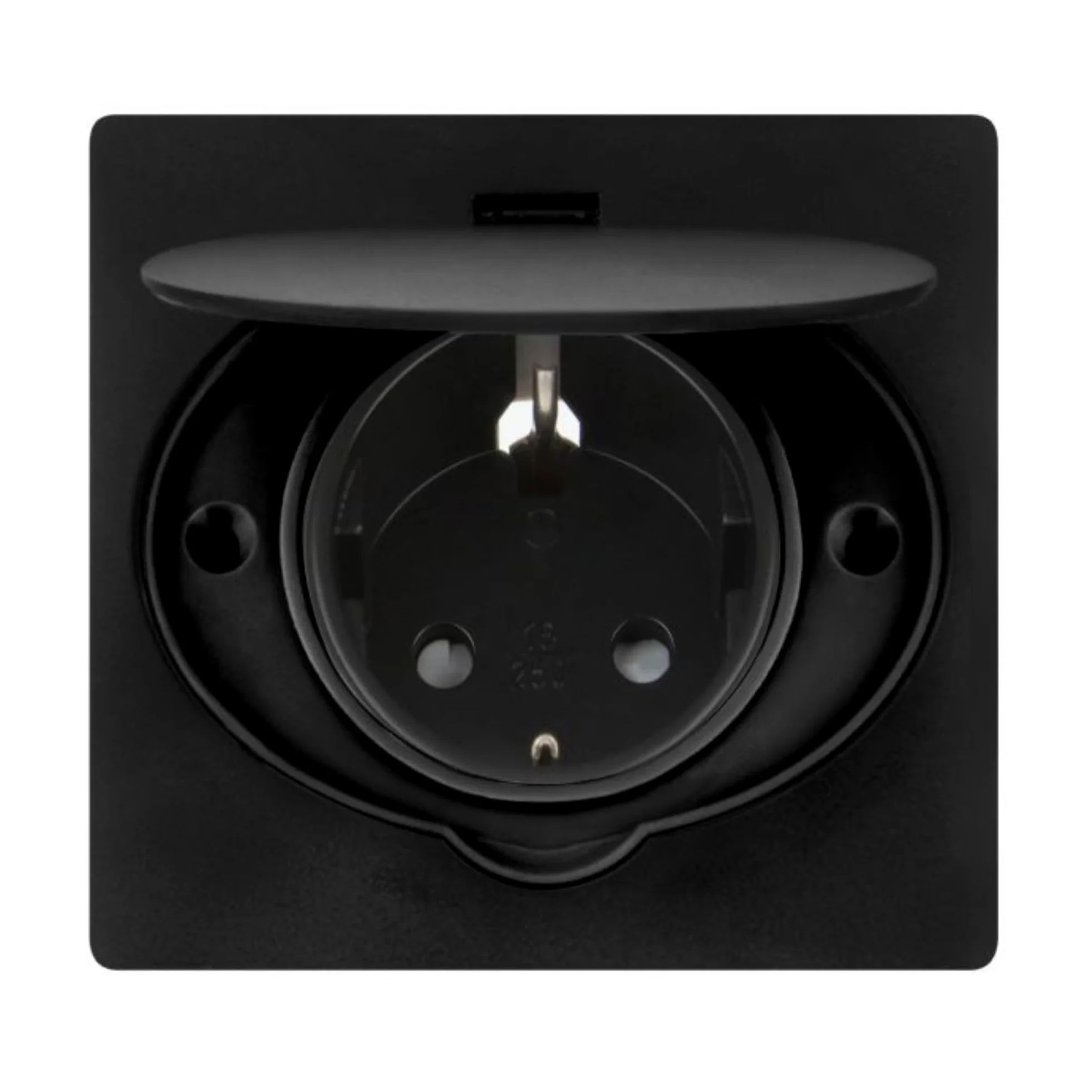 Enchufe Empotrable Negro Mate de Diseño Moderno | Con Tapa Hermética IP44 para Baño y Cocina | Enchufe de Pared Tipo Schuko Premium 1x2P+T (Negro)