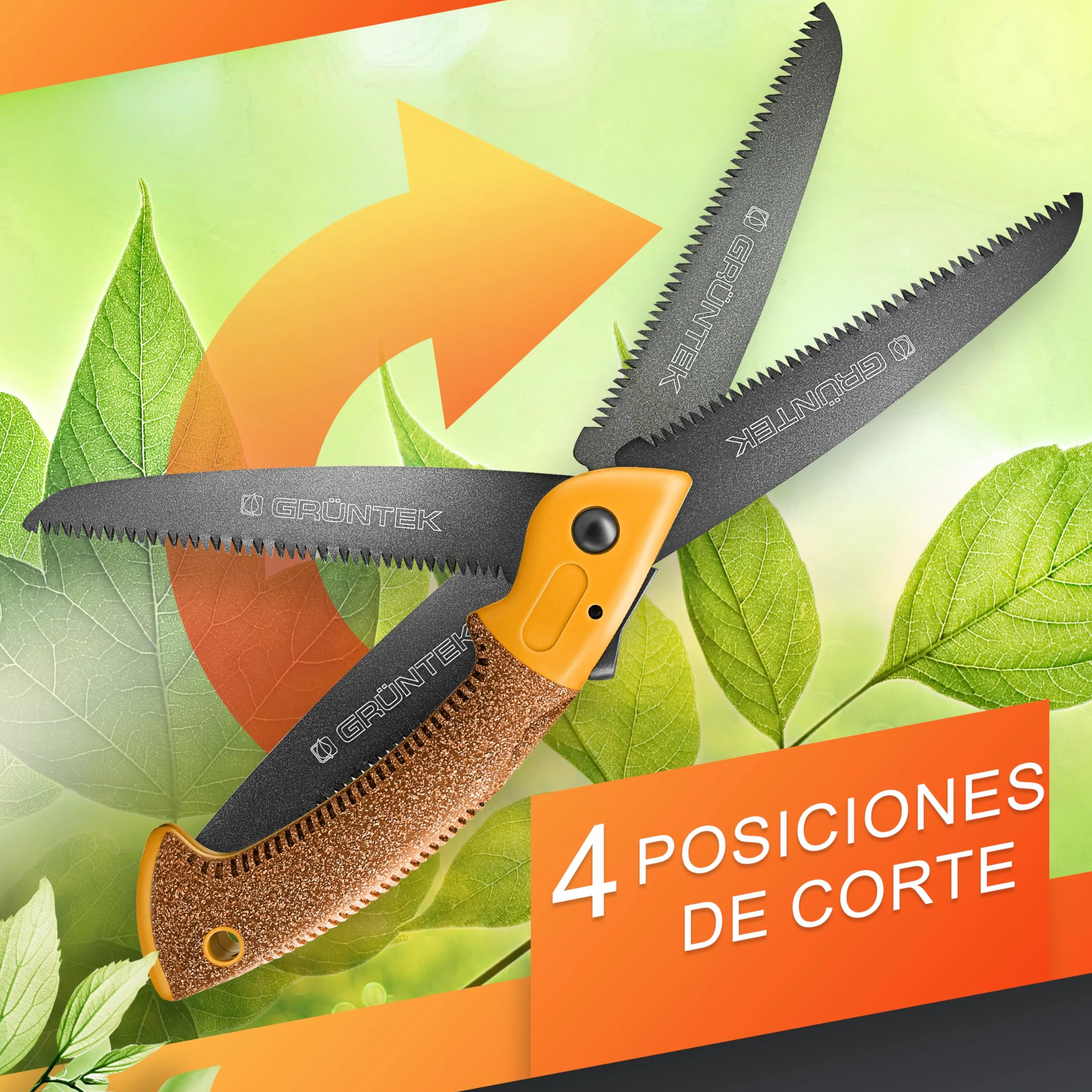 GRÜNTEK Sierra Plegable de Poda 180 mm Mango de Corcho Hoja de TEFLON y Acero