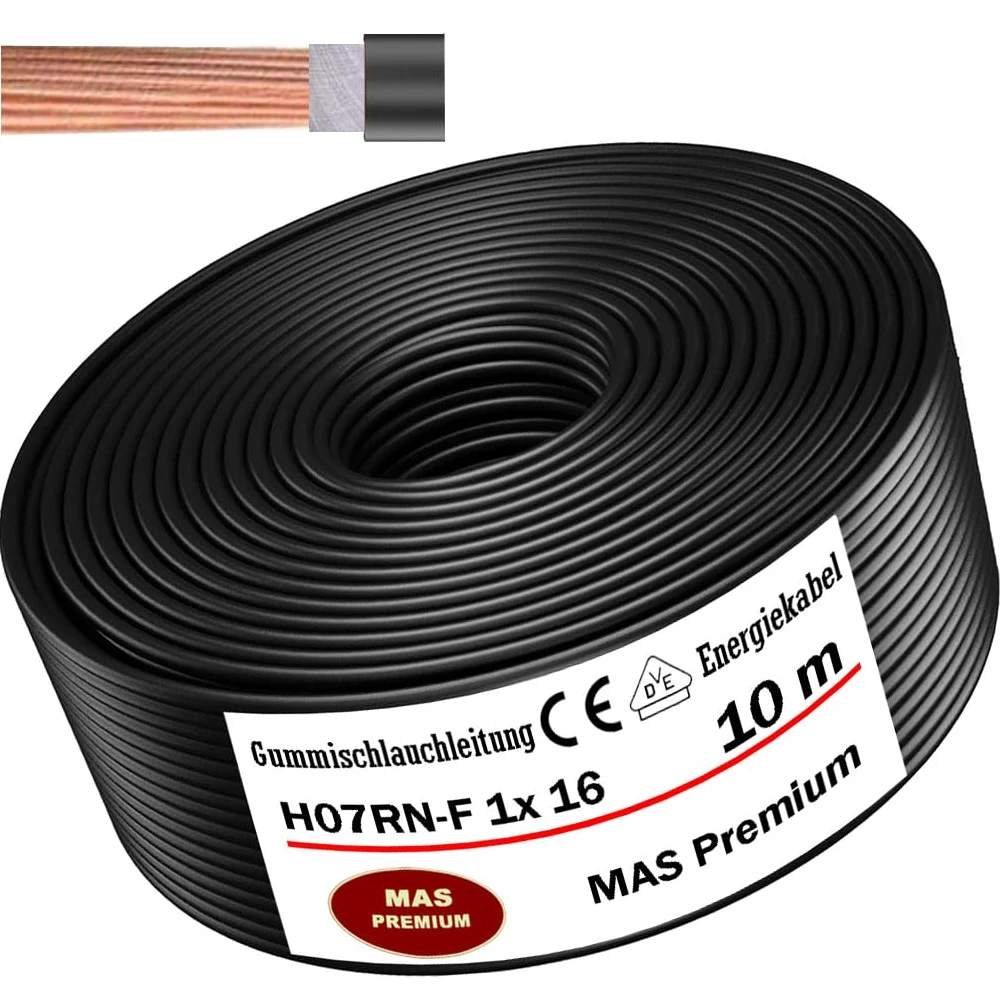 Cable de alimentación de goma de 5 a 100 m, H07RN-F, 1 x 16 mm², cable flexible para dispositivos pesados (10 m)