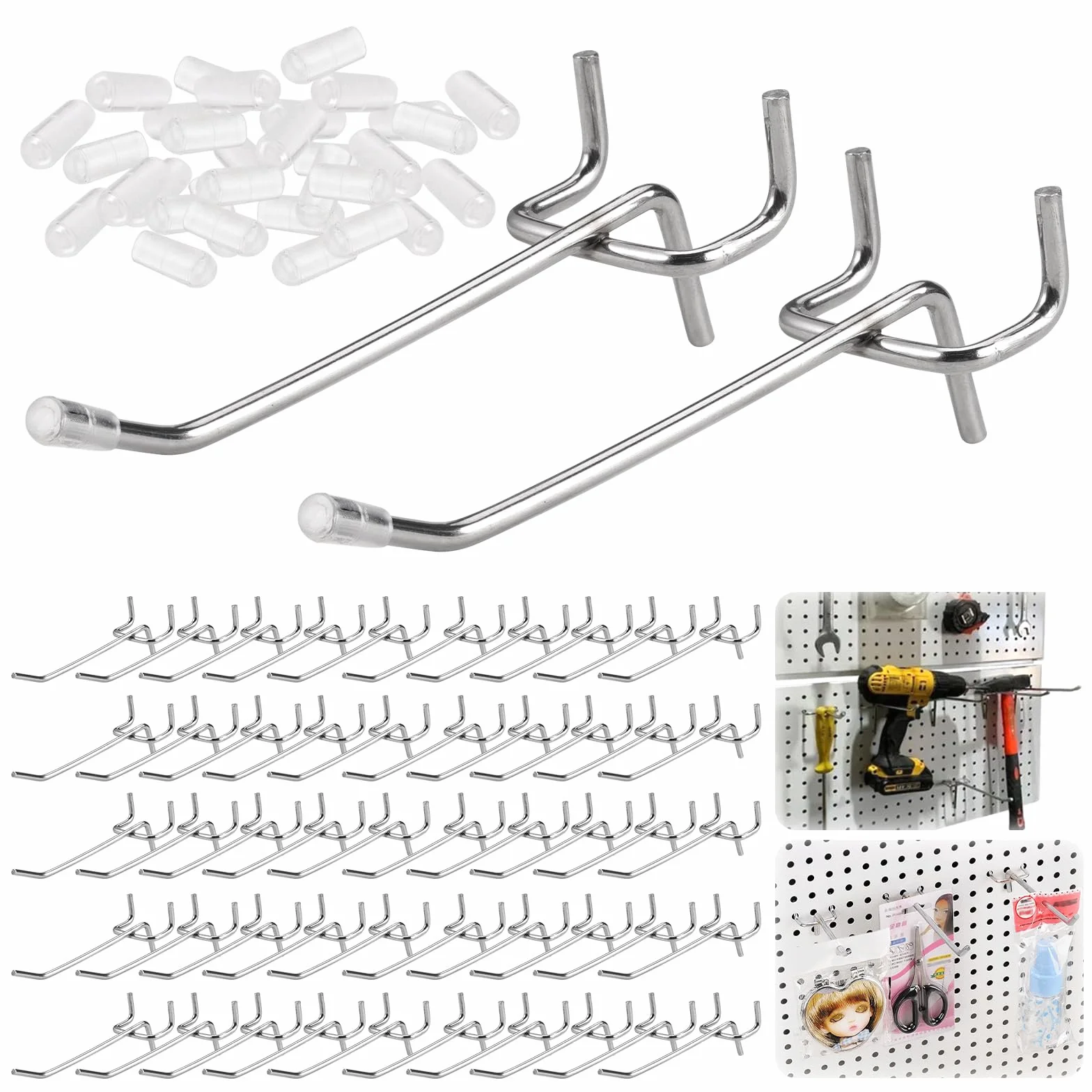 Ganchos para Tablero Perforado 10 cm, 50 Piezas, Colgantes de Pared para Estantes y Exhibición Minorista