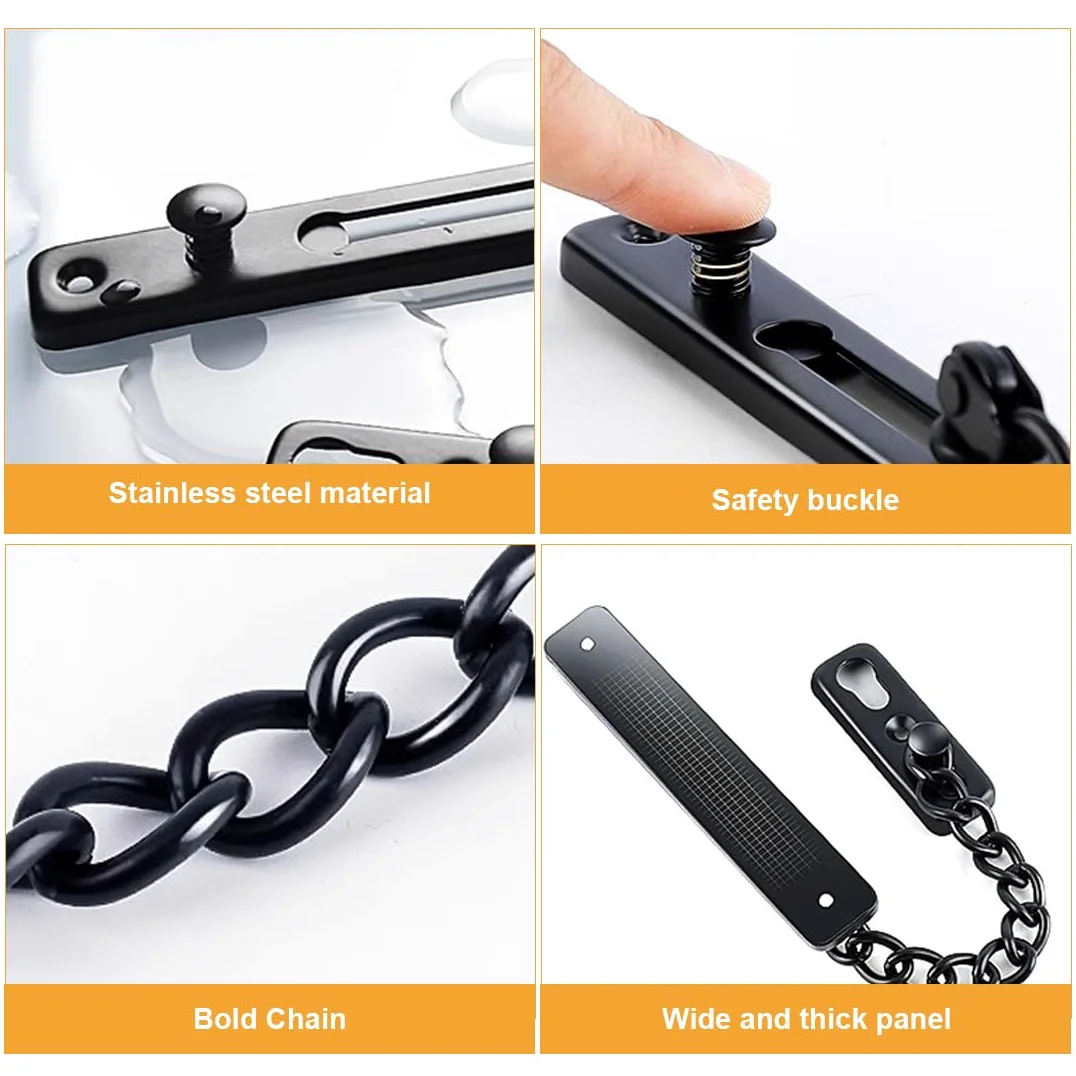 Cadena Puerta - 1 pcs Cadena Seguridad Puerta,Cerradura Puerta Interior Cadena Seguridad Puerta Negro Acero Inoxidable con Tornillos para Puerta Interior y Seguridad del Hogar