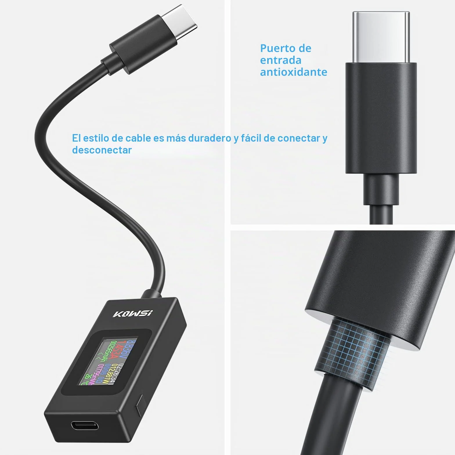YOJOCK USB C Tester Medidor de Potencia 4-30V 0-6.5A Medidor de Voltaje y Corriente, Capacidad USB, Temperatura de Trabajo Amperímetro Voltímetro Banco de energía Cargador Detector