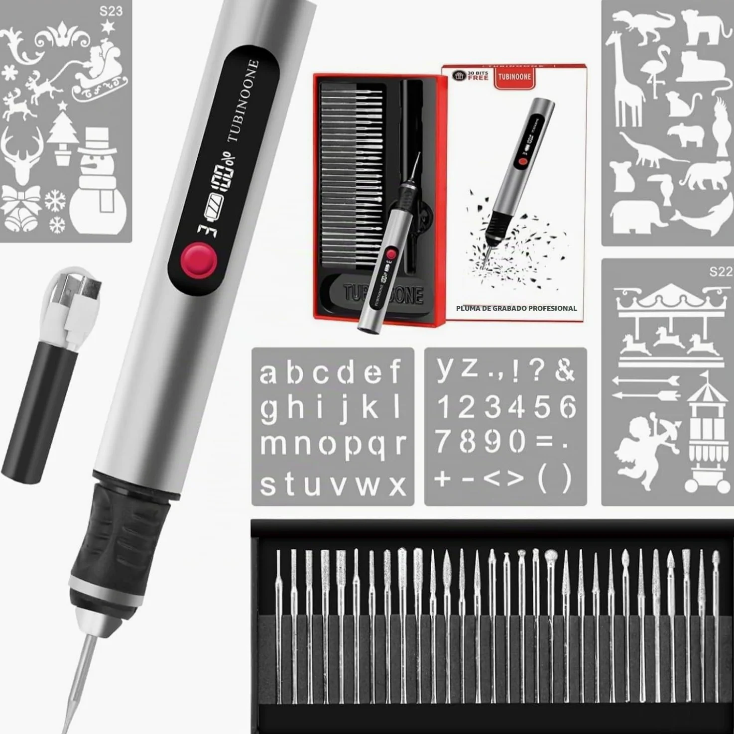 Bolígrafo de grabado, grabador portátil inalámbrico definitivo para artistas y aficionados al bricolaje, graba más de 50 superficies, apto para principiantes, recargable, 30 puntas gratuitas