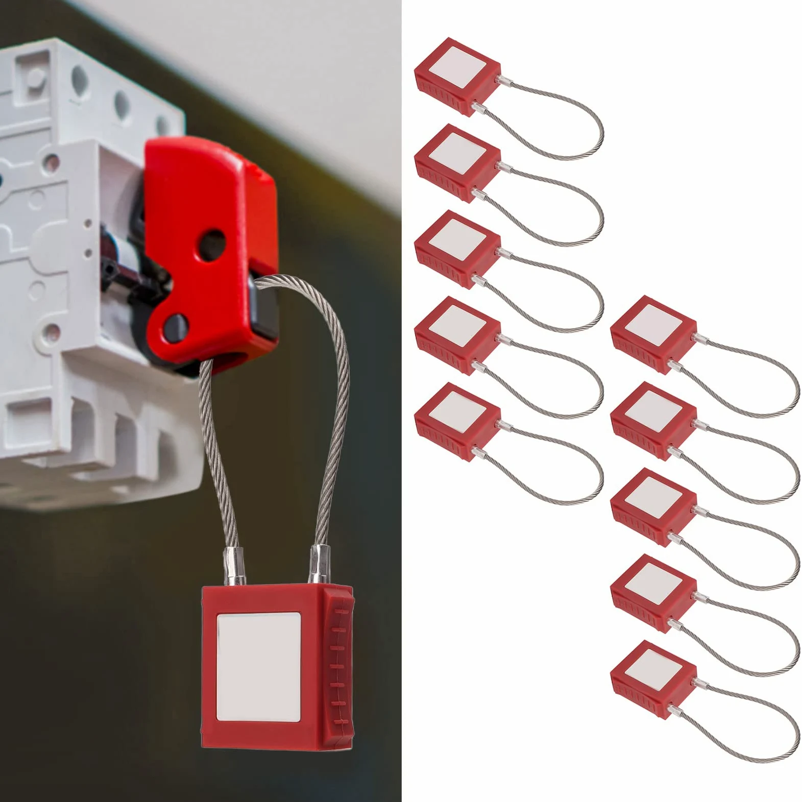 10 juegos de candado eléctrico con bloqueo y etiquetado de acero inoxidable con llaves y etiquetas regrabables para mantenimiento de equipos de aislamiento energético, 2 l