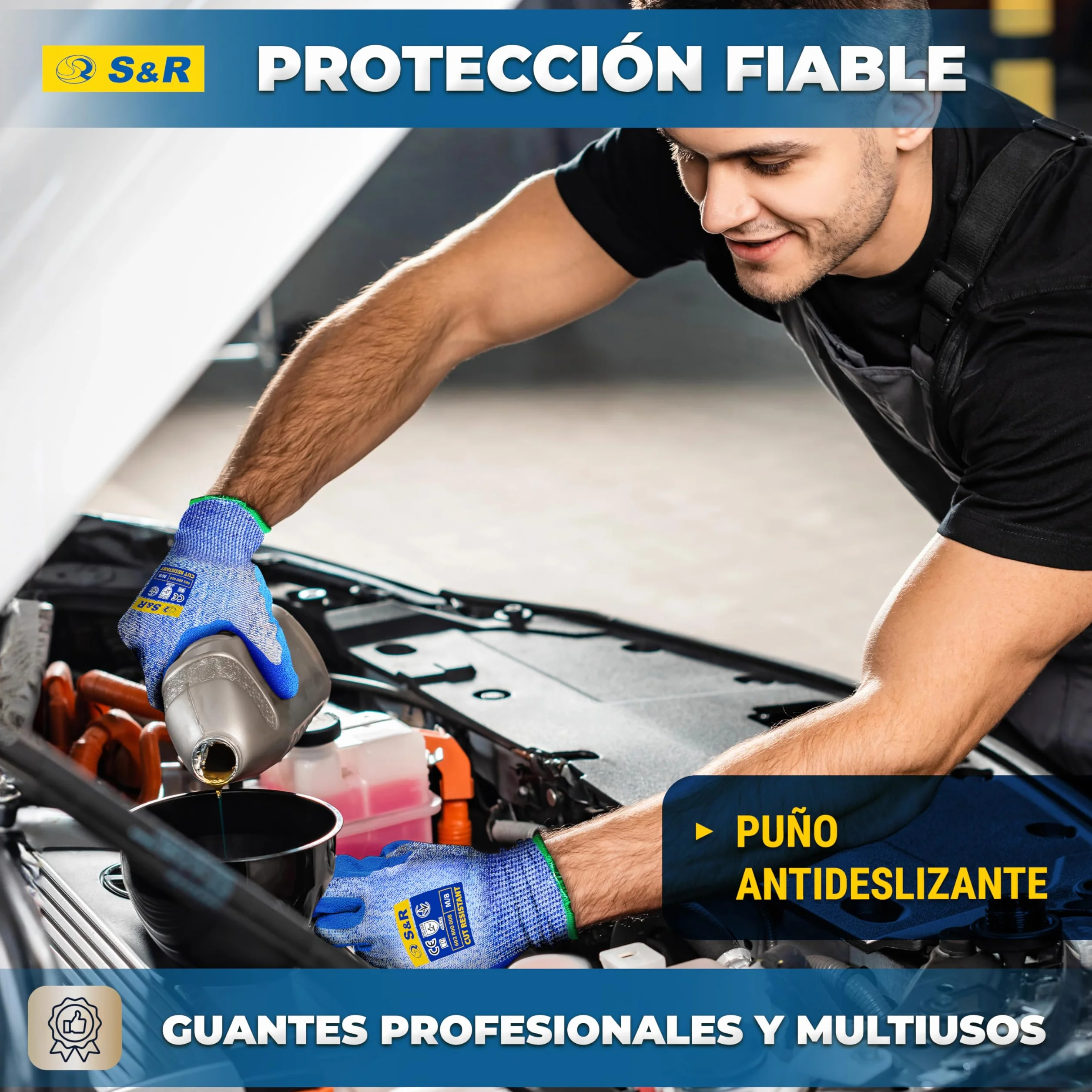 S&R 3 PARES Guantes Anticorte Nivel 5. Guantes de Trabajo Talla L/9 para Jardinería/Cocina. Tejido de Tungsteno y Nitrilo
