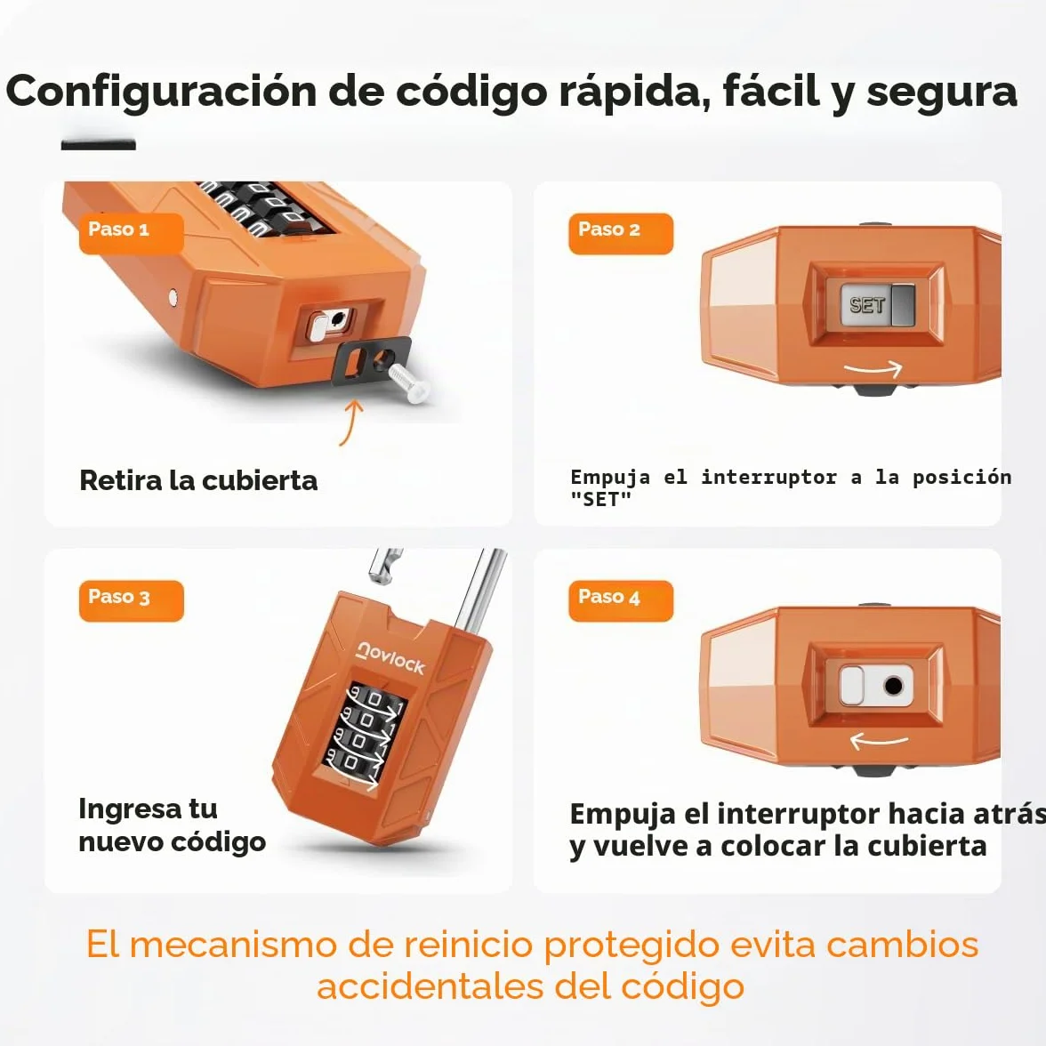 Candado de Combinación de 4 Dígitos 7 mm Acero Templado para Taquillas Armarios Portones Naranja