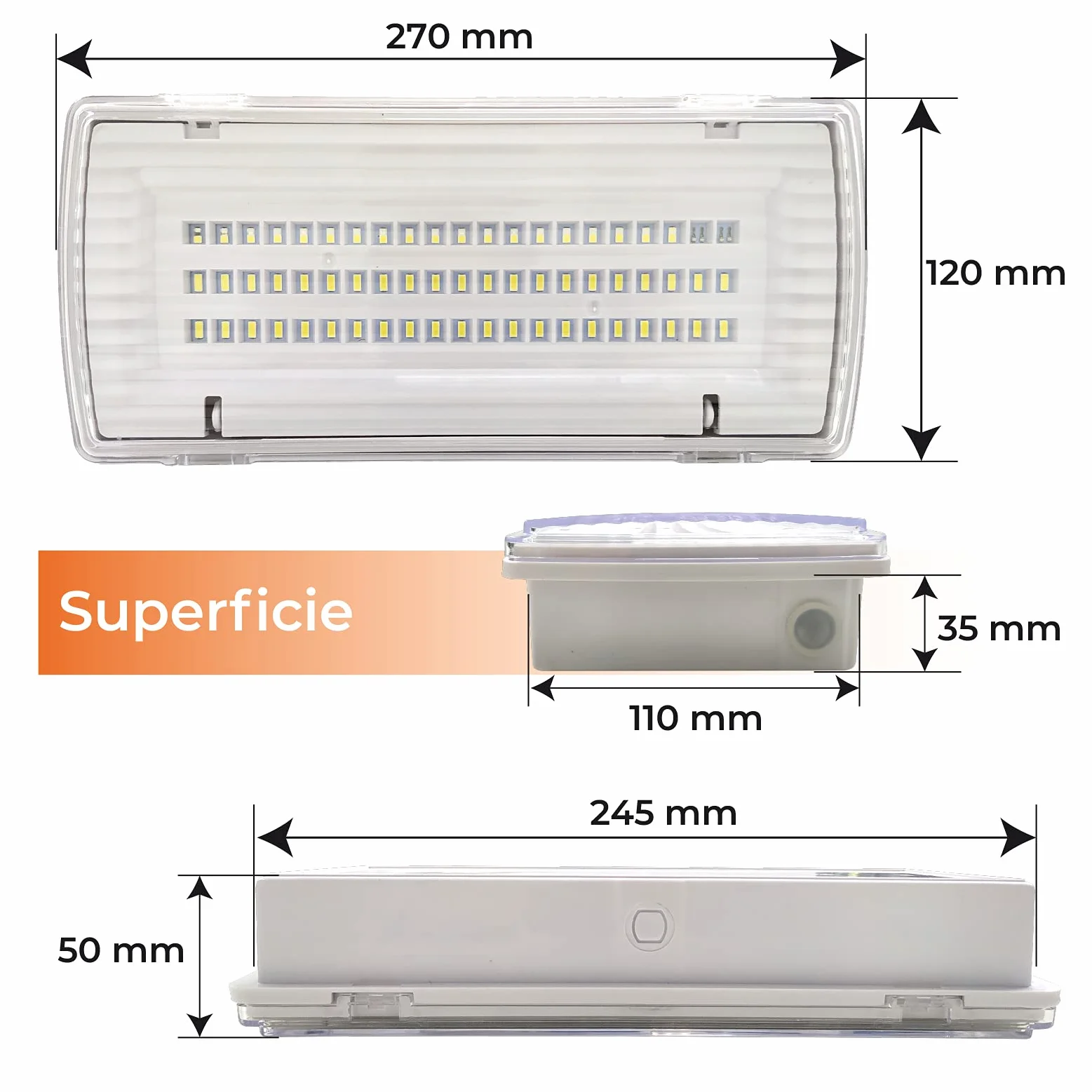 Pack 5x Luz de Emergencia LED Estanca 8W IP65 450 Lumenes 2 Horas Autonomía Impermeable