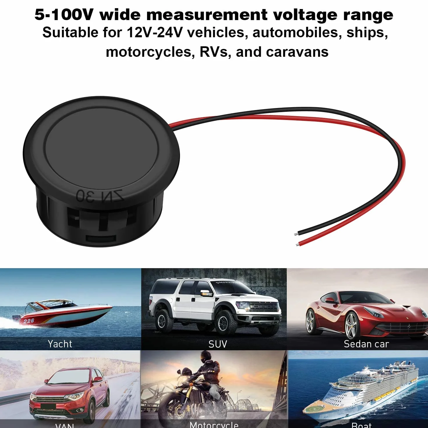 Mini Voltímetro Digital DC 4-100V Pantalla LED Medición de Presión Precisa Protección Polaridad Inversa Rojo Azul Verde Redondo