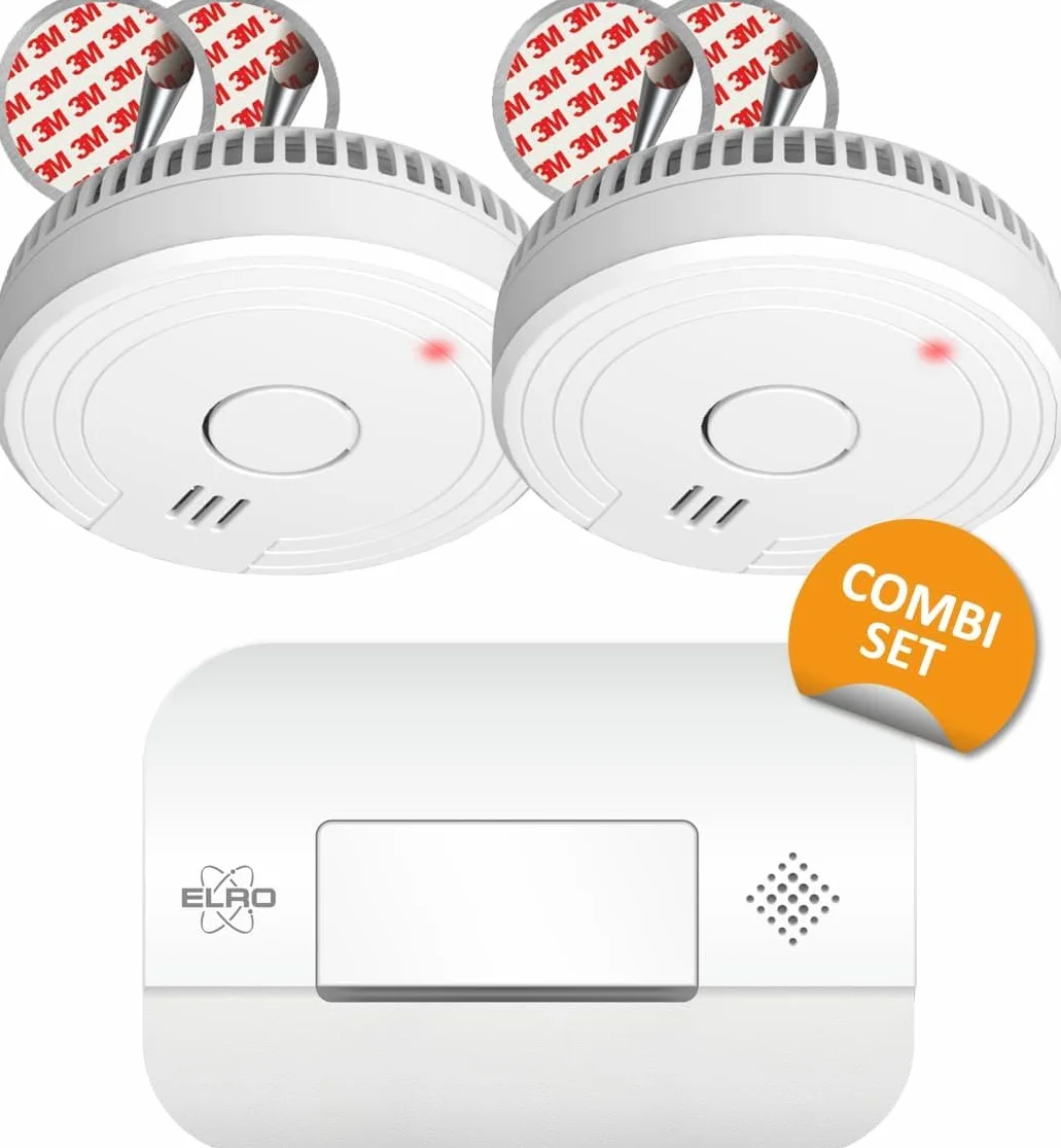 ELRO FF1840 Kit de Protección contra Incendios - Detectores de Humo con Montaje magnético - Detector de Monóxido de Carbono - Sensor de 10 años