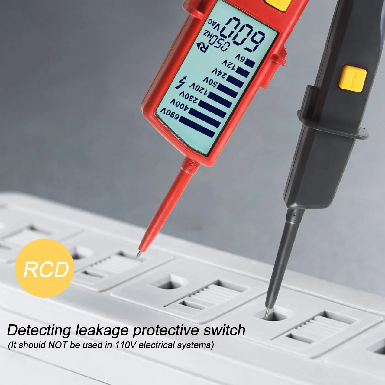 UNI-T UT18D Probador de Voltaje y Continuidad Impermeable Comprobador de Tensión de Rango Automático con Prueba de RCD y Rotación de Fase, Iluminación incorporada
