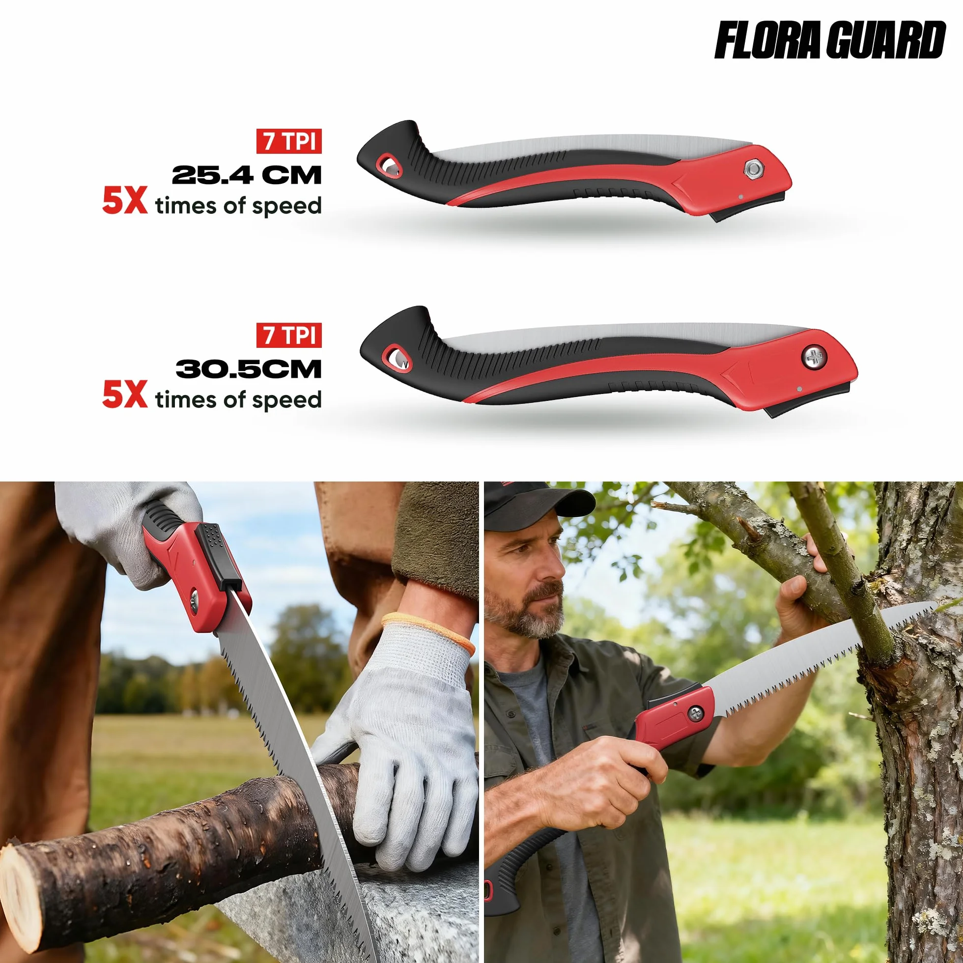 FLORA GUARD Sierra de podar plegable 30 cm acero SK5 para madera