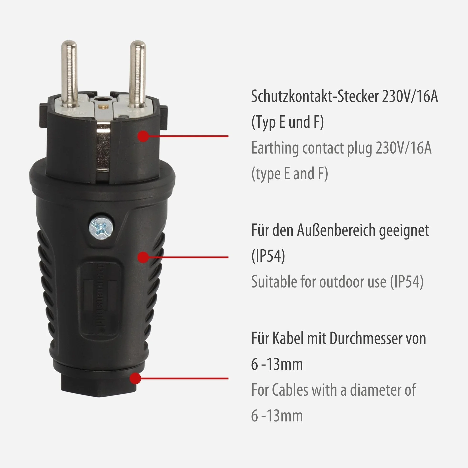 Brennenstuhl Enchufe de goma con contacto de puesta a tierra 230V/16A IP54