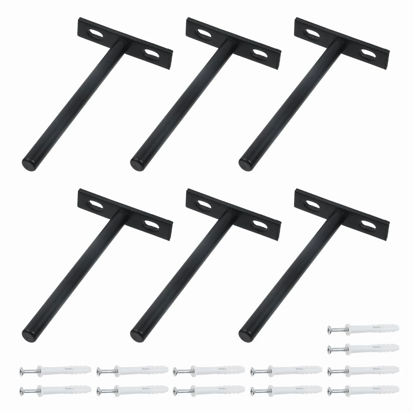 Antrader Soportes flotantes de acero sólido de 5 pulgadas, 6 soportes de estante ciego (grande) soporte de estante flotante oculto para estantes de madera flotantes, negro mate
