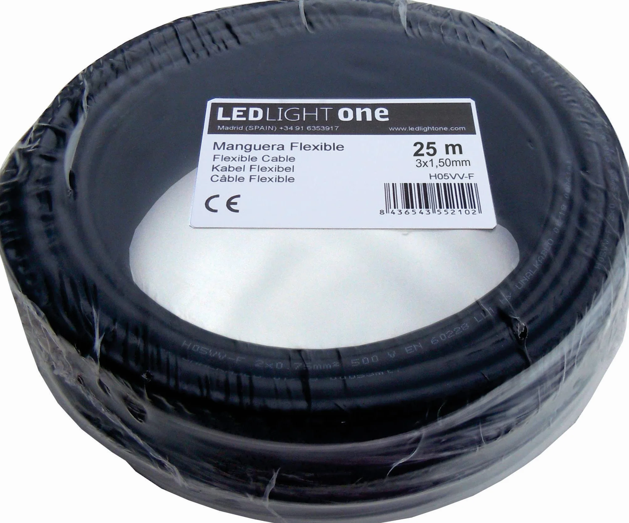 Cable Eléctrico H05VV-F Manguera 3x2,5mm 25m Negro Tensión de Servicio 500v Temperatura Máxima de Trabajo 70º Conductor de Cobre Electrolítico Clase 5 con Cubierta de PVC