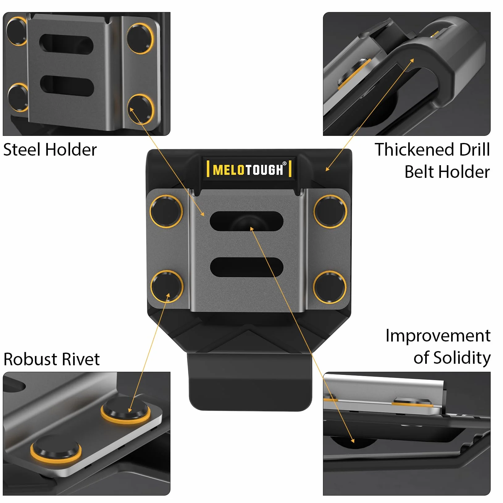 MELOTOUGH Soporte de taladro para cinturón de herramientas, funda de taladro, soporte de cinta métrica, se adapta a cinturones de hasta 2.7 pulgadas (negro)