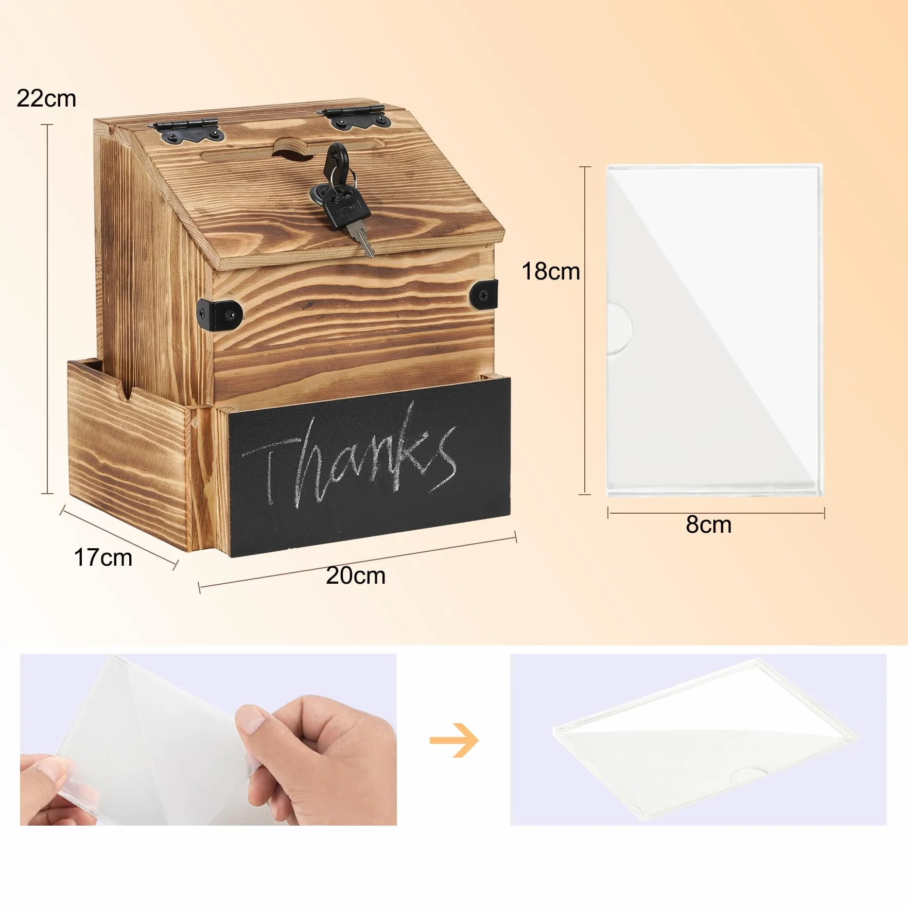 Buzón de madera con compartimento para periódicos, buzón con cerradura, buzón de correo marrón, urna, caja de sugerencias, caja de donación