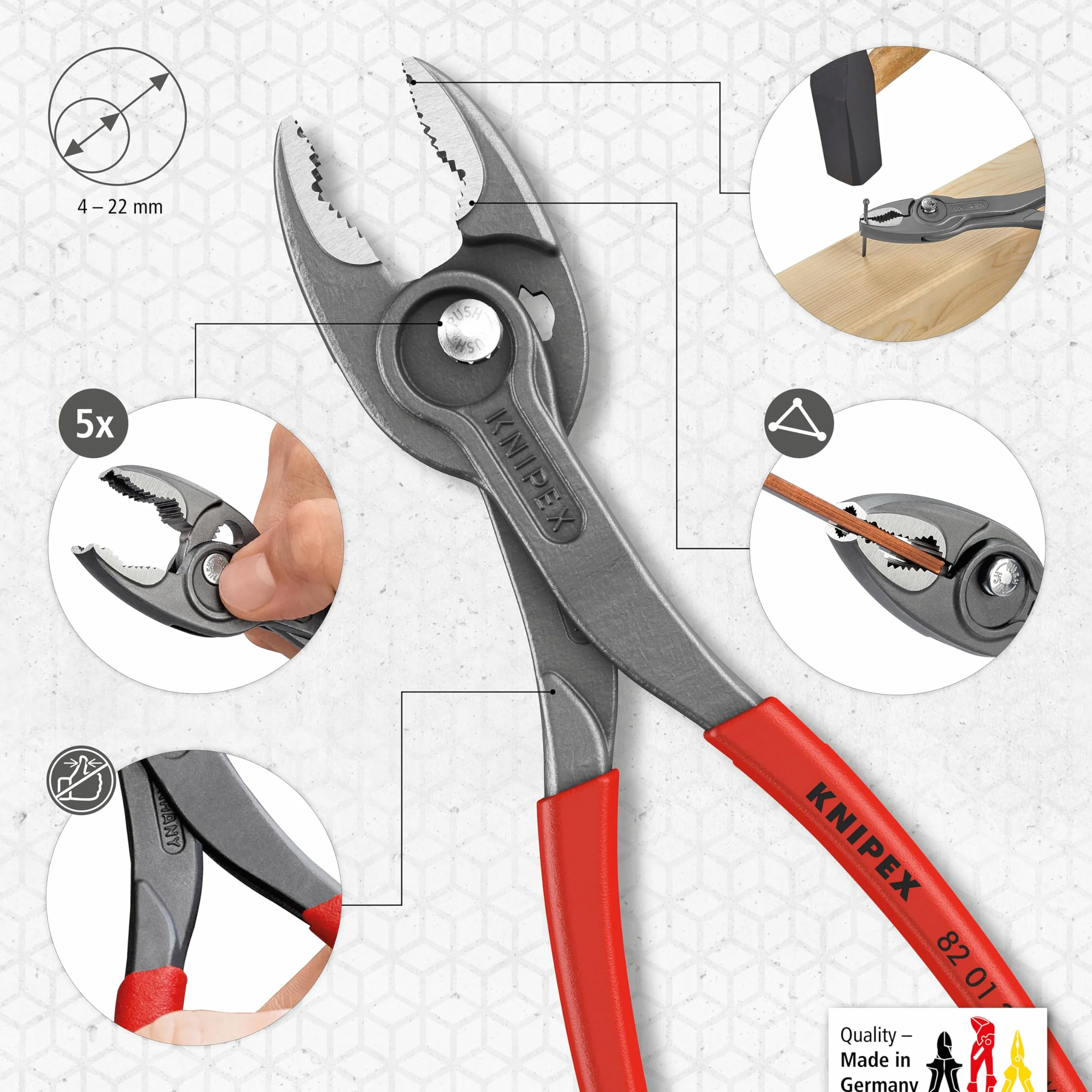 KNIPEX TwinGrip Alicate de agarre frontal y lateral con cartulinas autoservicio Mangos plasticos por inmersión, 82 01 200
