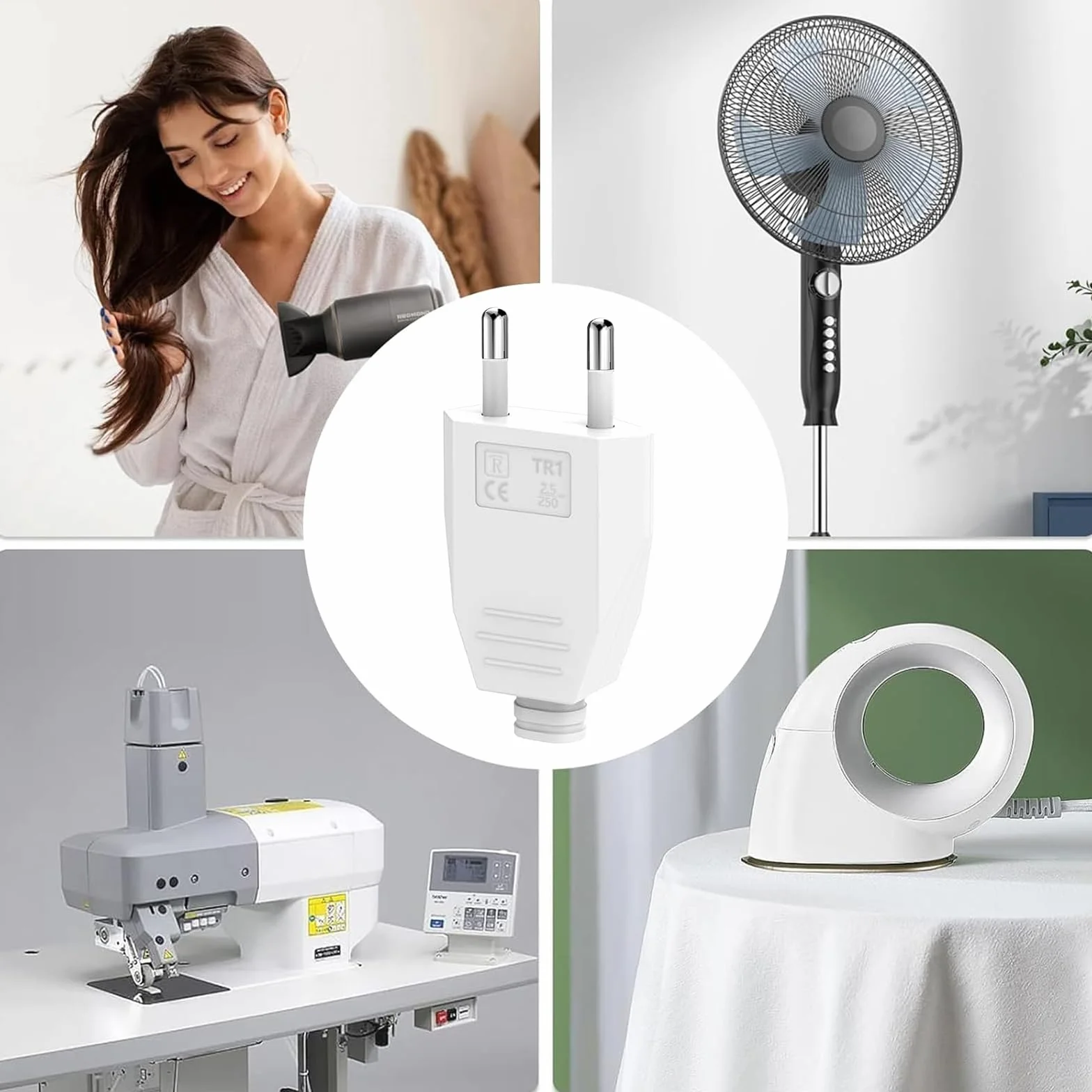 Enchufe Europeo Plano Schuko 250V 2.5A Blanco, Clavija Eléctrica Macho para Instalar o Reemplazar