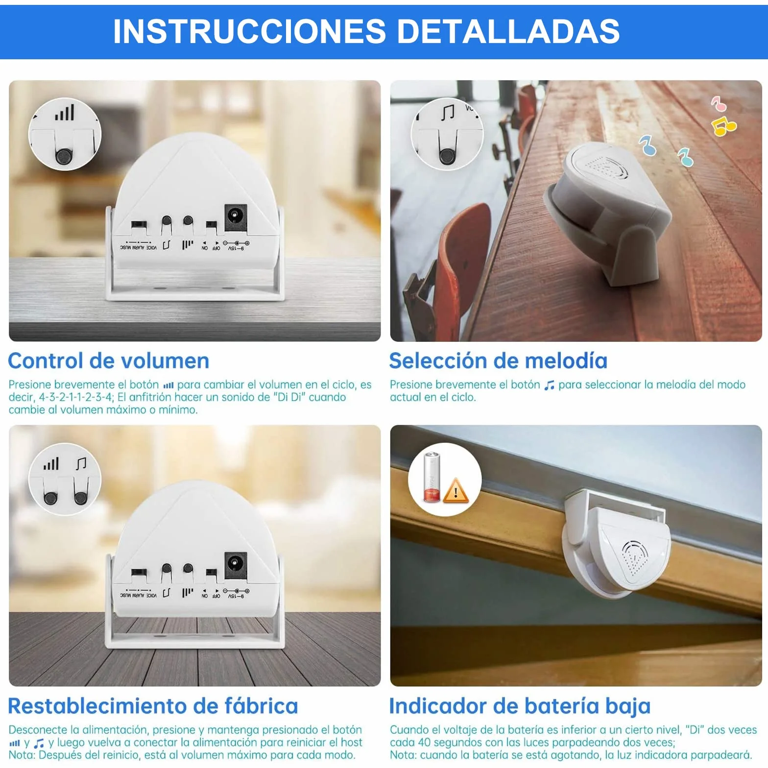 Kerui M5 Timbre Inalámbrico Detector de Movimiento Alarma de Seguridad Puerta Entrada Casa Tienda Oficina
