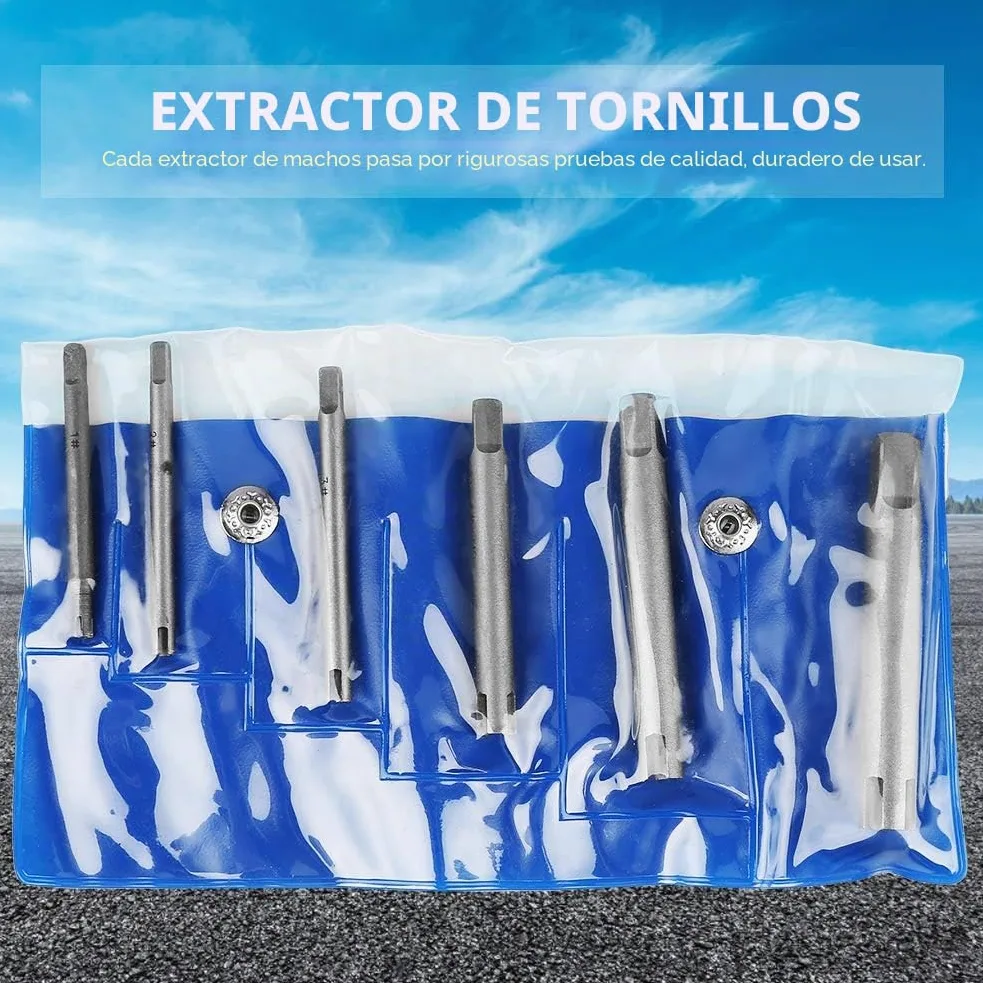 Tiiyee Extractor de Machos Rotos,Extractors Macho Rosca Cabeza Rota Juego Extractores Tornillos Set Extractore Grifos Pelados Grifería Removedor Stripped Golpecito Tornillo Conjunto para Pernos(6Pcs)