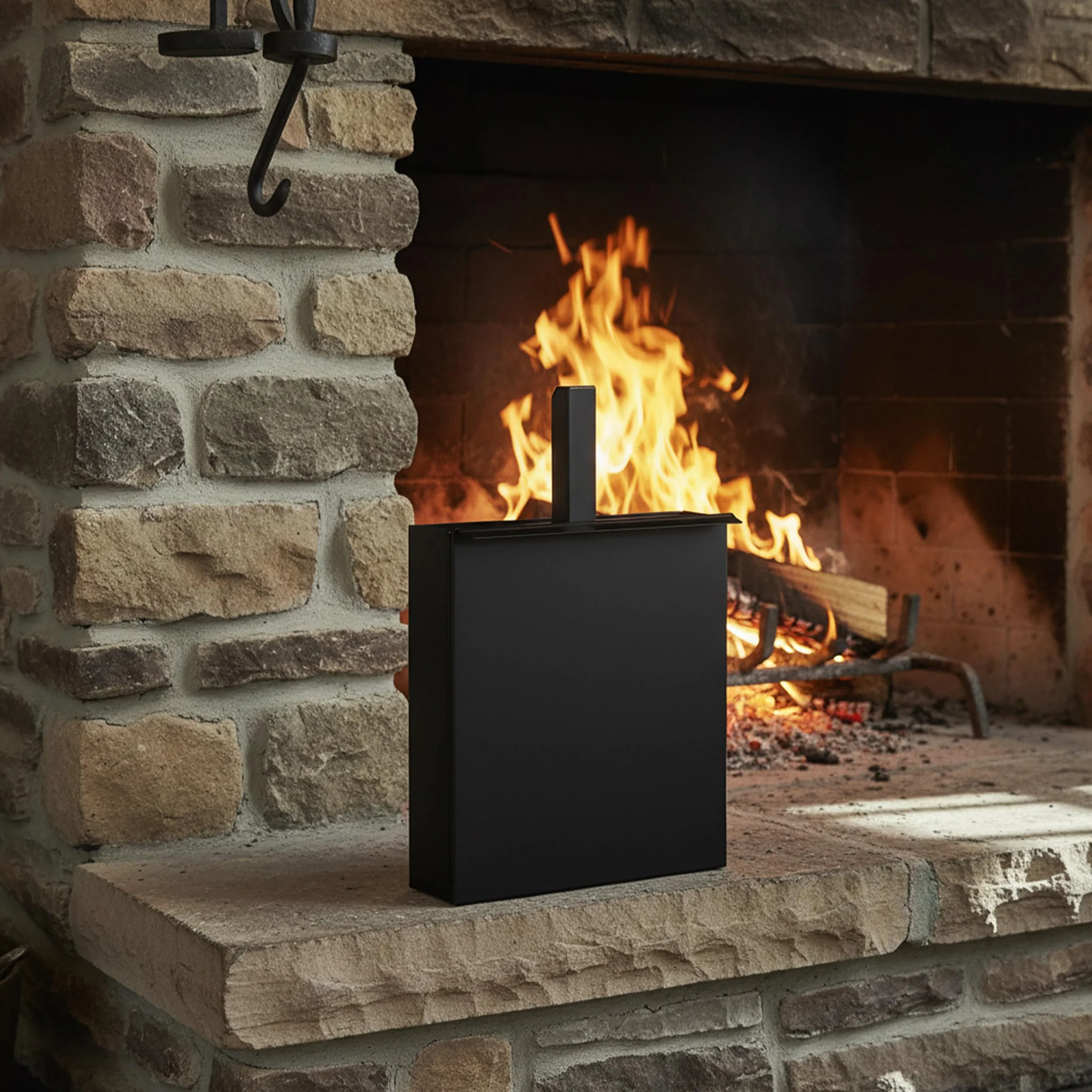 Relaxdays Caja Carbón con Recogedor, Contenedor Cenizas Chimenea, Barbacoa, Estufa, Caja y Pala Tapa para Cenizas, Negro