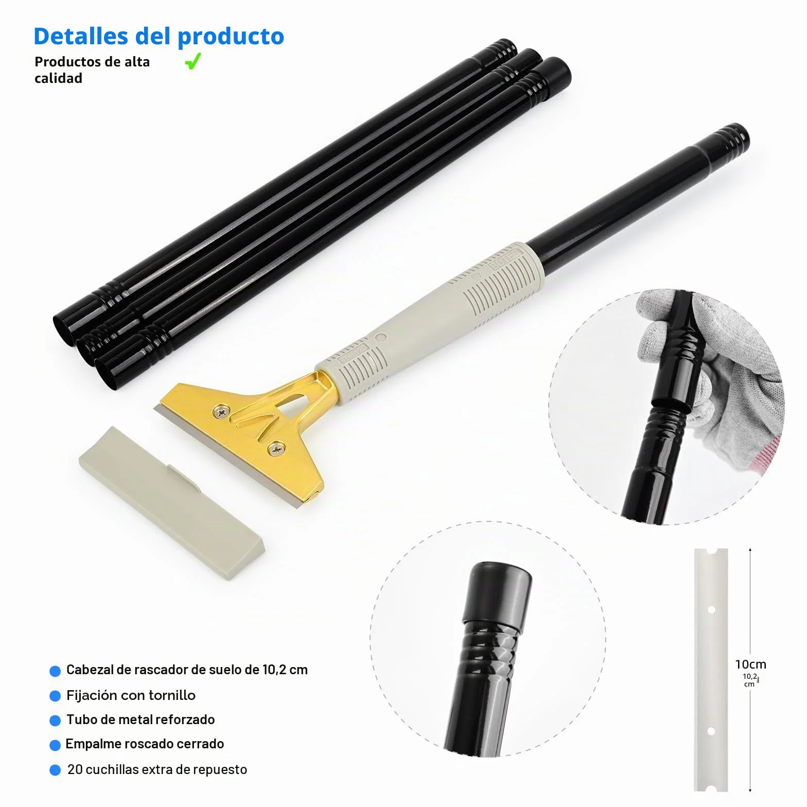 EHDIS Rasqueta Suelo Kit - Rascador con asa Larga(15inch-58inch), Rasqueta vitrocerámica, Guantes, Rasquetas para Ventana de Vidrio, Cocina, Estufa en El Hogar, Limpieza de Paredes
