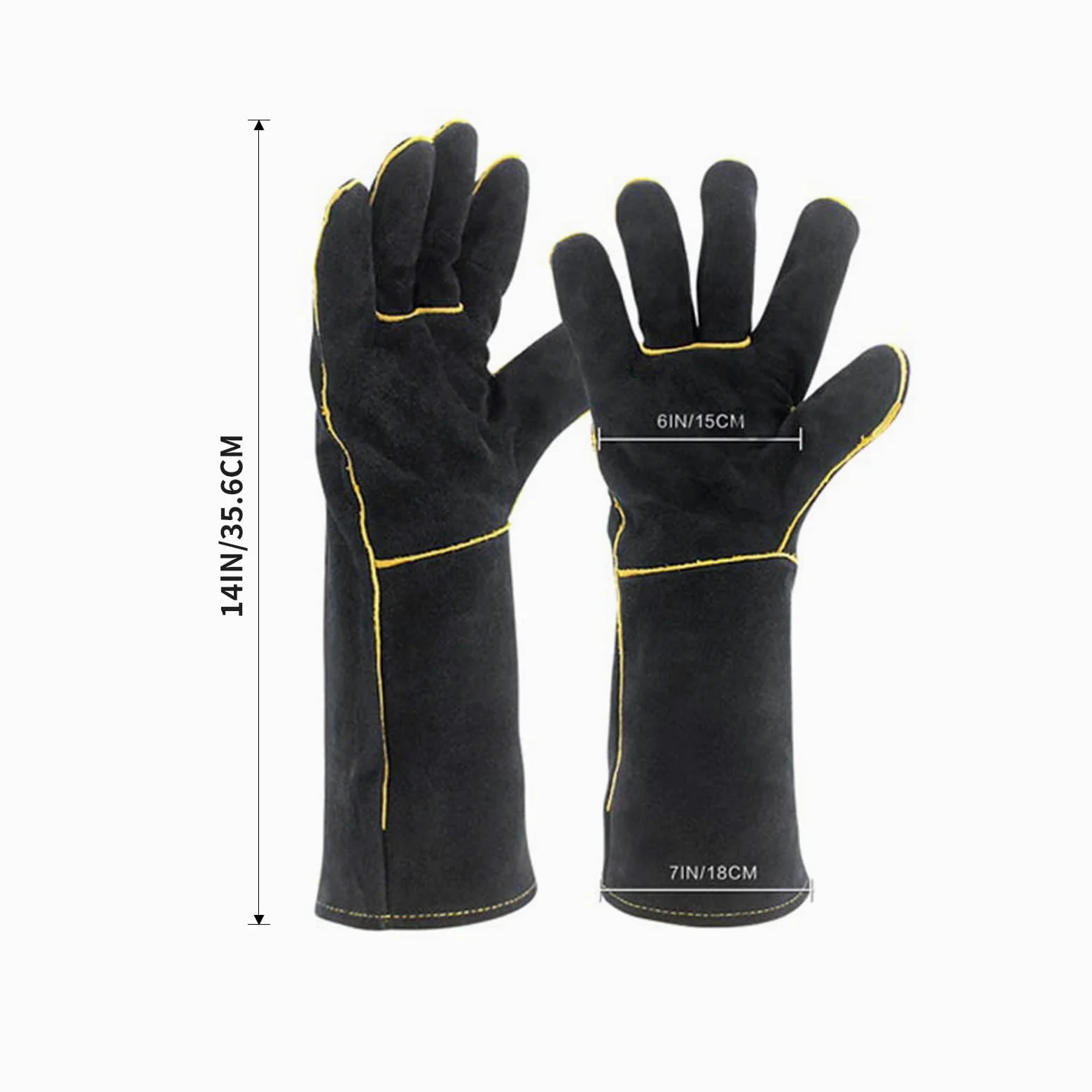Guantes de fuego para quemadores de leña, guantes de barbacoa de cuero ignífugo, guantes resistentes al calor para barbacoa, soldadura, chimenea, guante grande para horno, horno, estufa, soporte para
