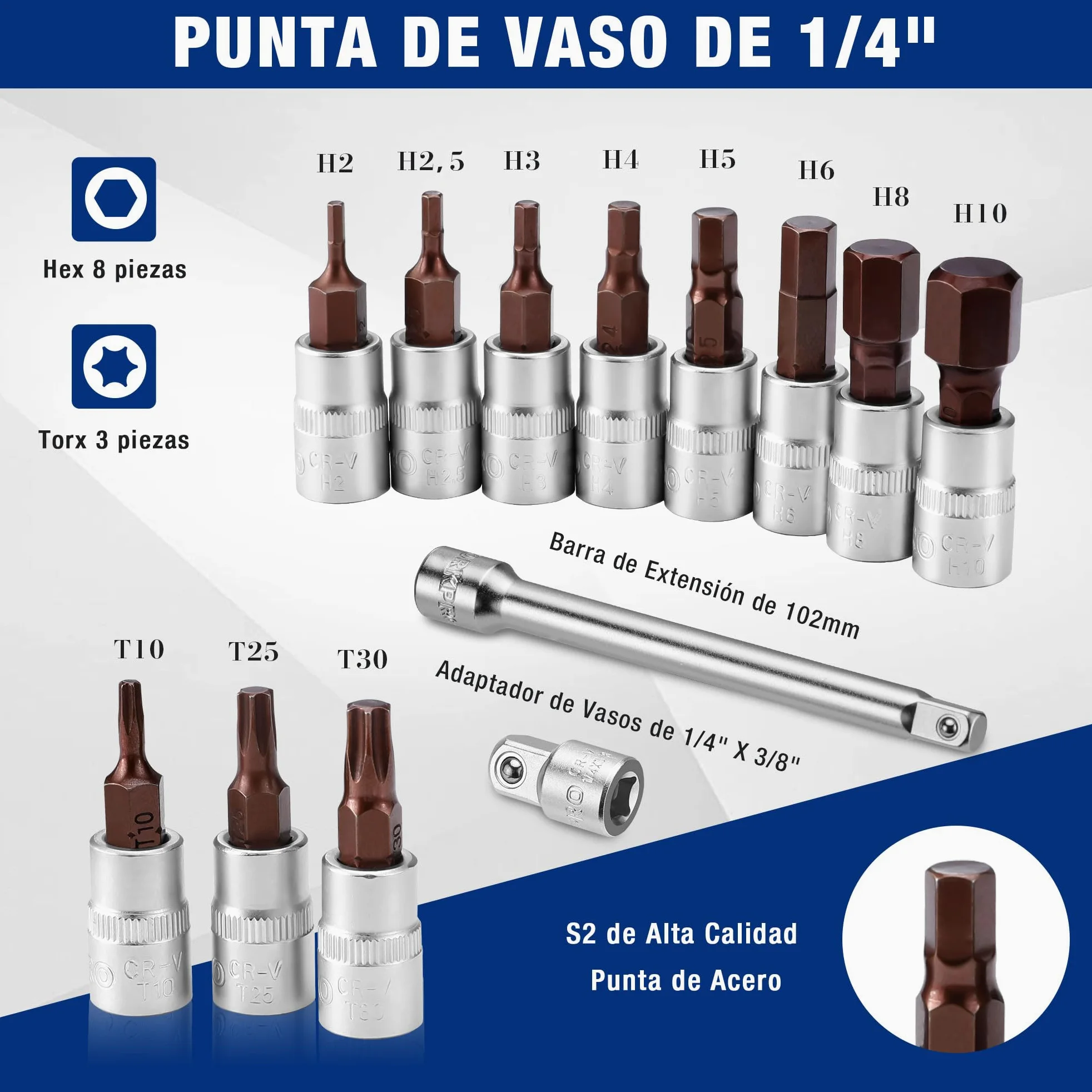 WORKPRO Llave Dinamométrica, 1/4", 2-26Nm, 14 Piezas | Precisión de ±3%, Carraca de 72 Dientes con Barra de Extensión para Bicicletas, Motos y Automóviles