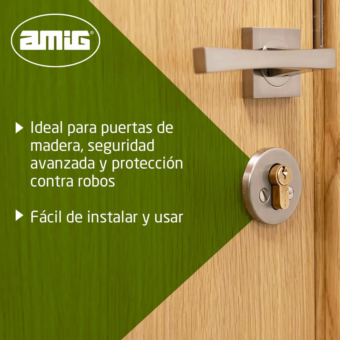 Amig - Cilindro de seguridad con muletilla - Cerradura para puertas - Bombín de Alta Seguridad - Antiganzúa y Antitaladro - Incluye 5 llaves - Pulido - Medidas: 60 (30-30 mm)