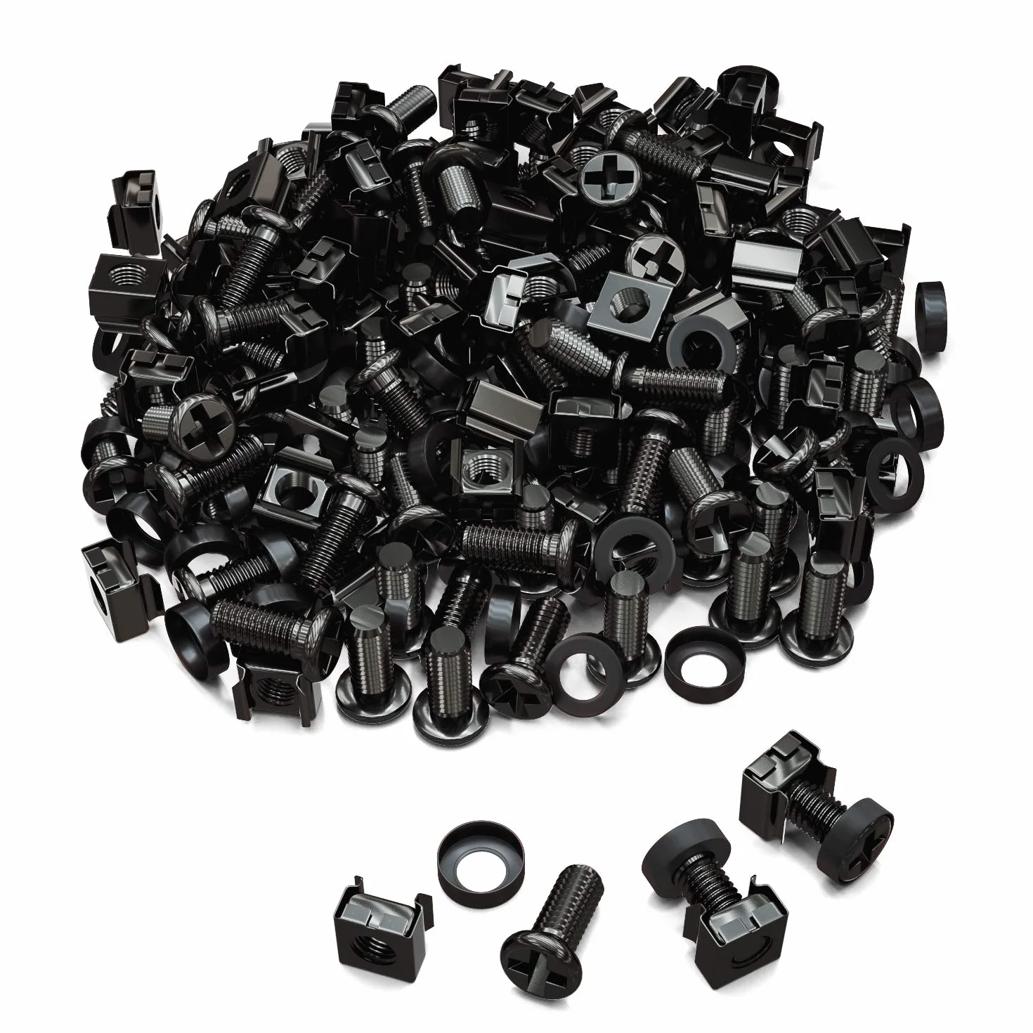 deleyCON 100x Juego de Tuercas Enjauladas M6 y Tornillos para Armario de Red Carcasa del Servidor 19 y 10 Pulgadas Montaje Juego - Negro