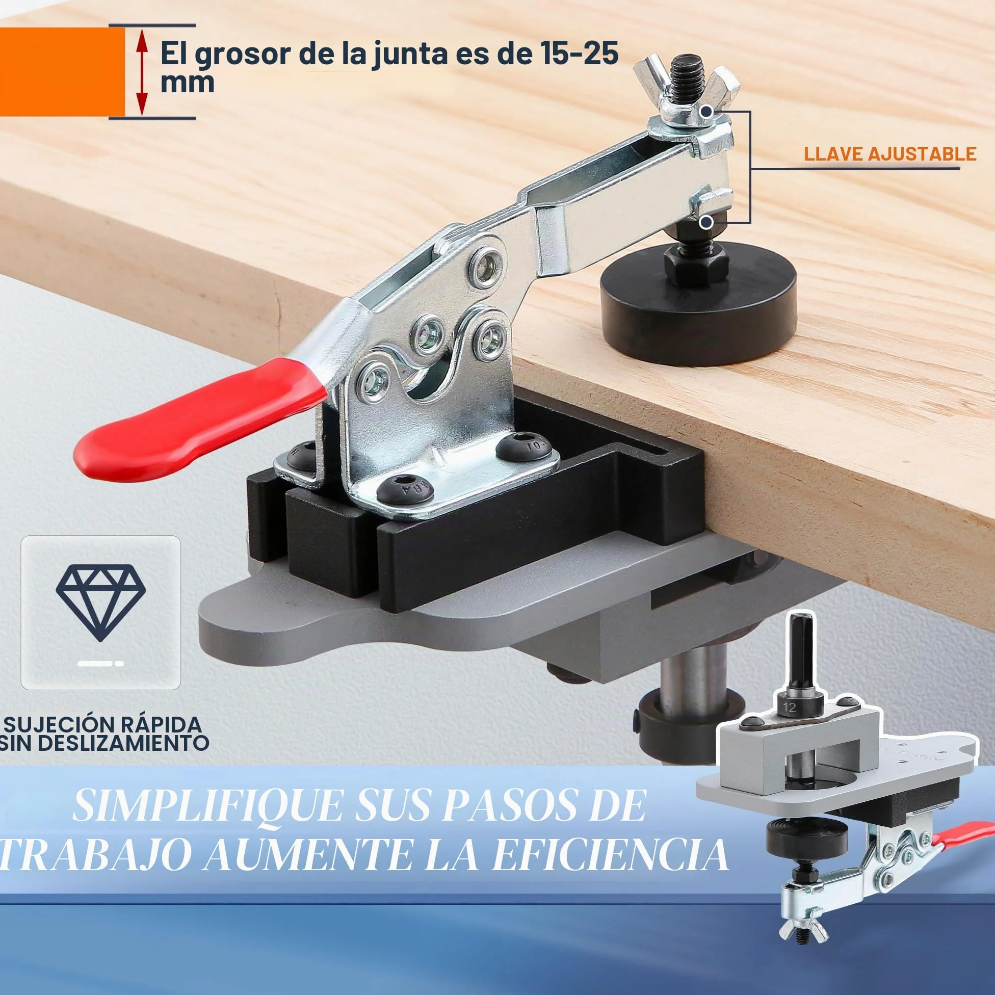 Plantilla de bisagra oculta de metal de 35 mm con abrazadera rápida, localizador de guía de agujeros de perforación de precisión, herramienta de carpintería duradera para instalación de bisagras de