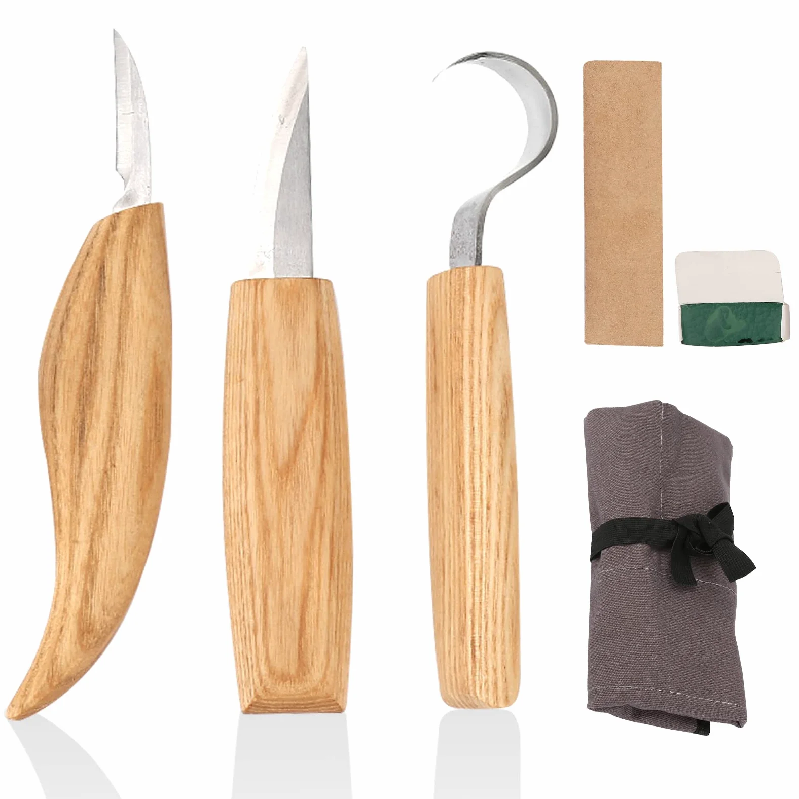 Herramientas de Talla, 5 Piezas Kit para Tallar Madera, Conjunto Con Cuchillo de Cuchara, Gubias para Principiantes y Profesionales