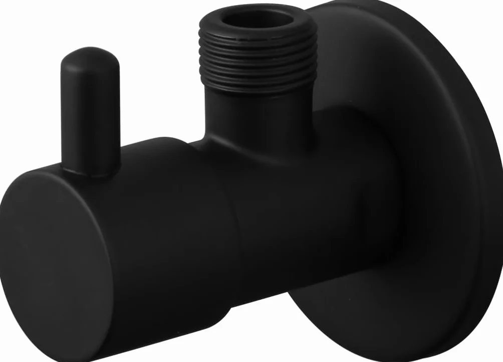 GME Llave de Escuadra 1/2” x 3/8” Negro Mate – Pack 2 – Válvula Angular de Corte para WC, Lavabo y Bidé