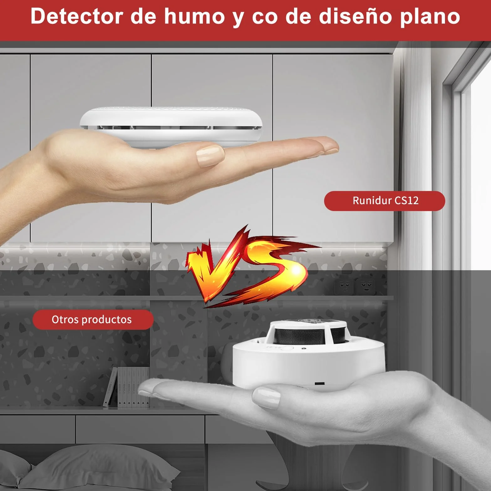 RUNIDUR Detector Combinado de Humo y CO, Detector de Humo de Monóxido de Carbono Independiente, Sensor Preciso con Batería de 10 Años, Botón de Prueba, 1 Pieza