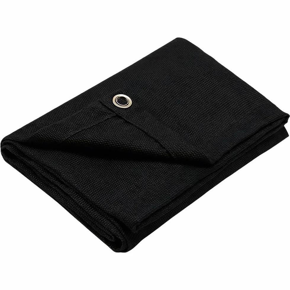 Manta Ignifuga Soldadura, 1.2m x 1.8m Manta de Protección de Soldadura con Ojales, hasta 550℃ - 1000℃, Manta Ignifuga contra Incendios, para Uso Industrial y Doméstico(Engrosado, Negro)