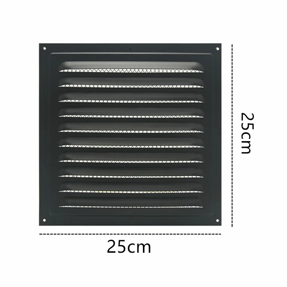 Rejilla de ventilación cuadrada de metal con pantalla de insectos integrada para mejoras del hogar, cubierta de conducto de ventilación de 25 x 25 cm