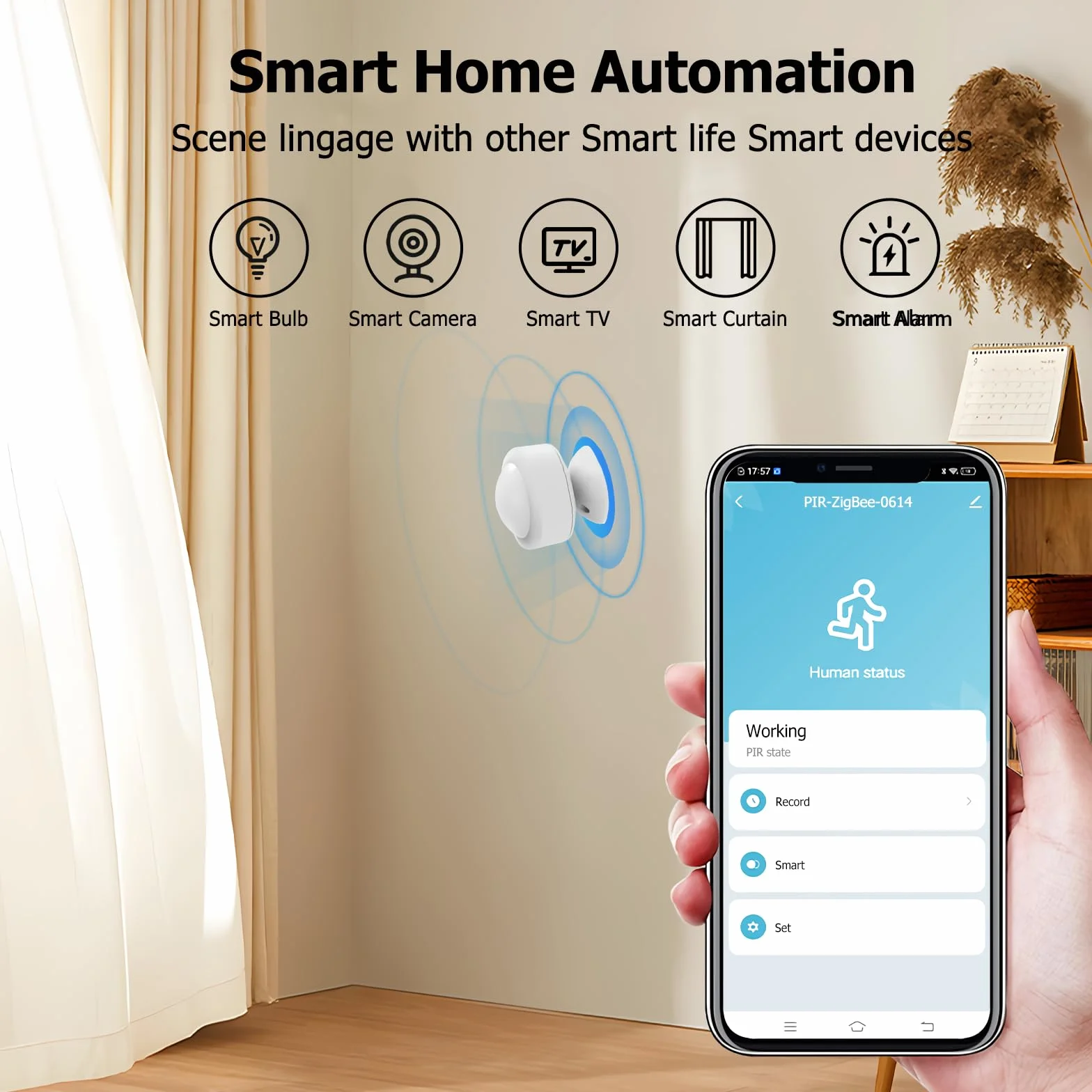 Zigbee 3.0 Human Presence Sensor, Detector de Movimiento Zigbee 3.0, Detector de Movimiento, Sensor de Alarma Antirrobo, Ángulo detección 120º, Control App, Support Alexa, Smart Life, Tuya