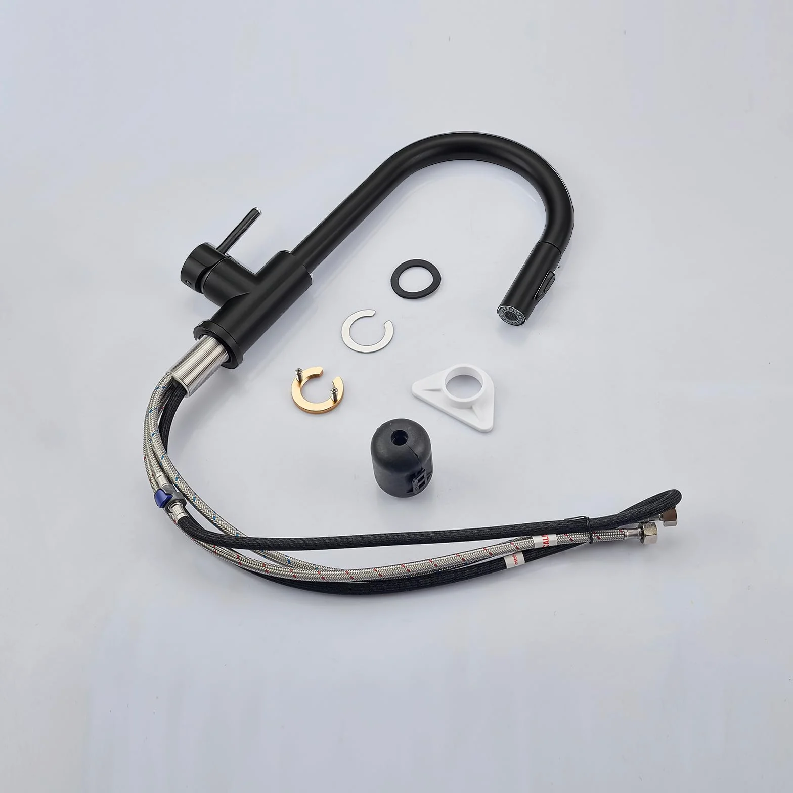 Aica Grifo de Cocina Negro Extensible Giratorio 360° Mezclador Alta Presión Manguera Flexible 27 Pulgadas Monomando