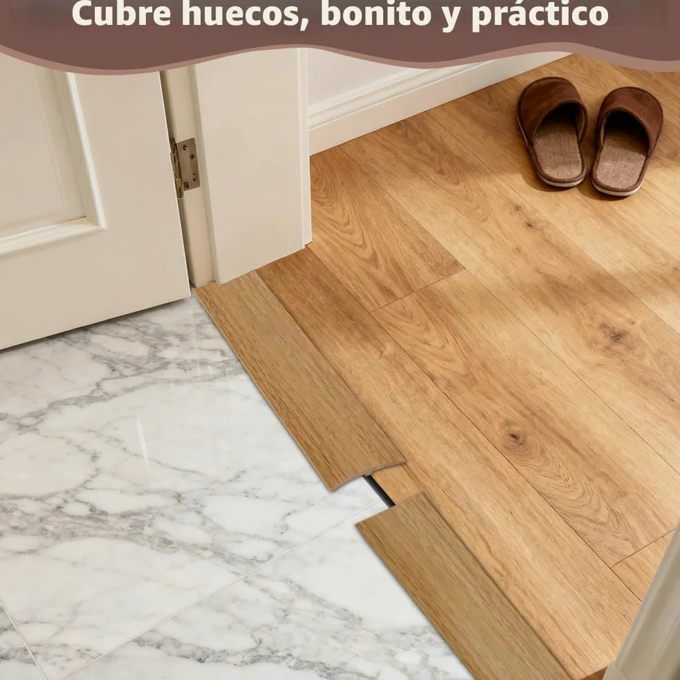 Perfil de transición en T, umbrales de puerta de PVC, molduras, perfil de transición de 3 m x 5 cm, autoadhesivo, tira de cobertura para nivelar suelos para suelos de parqué, umbrales de laminado