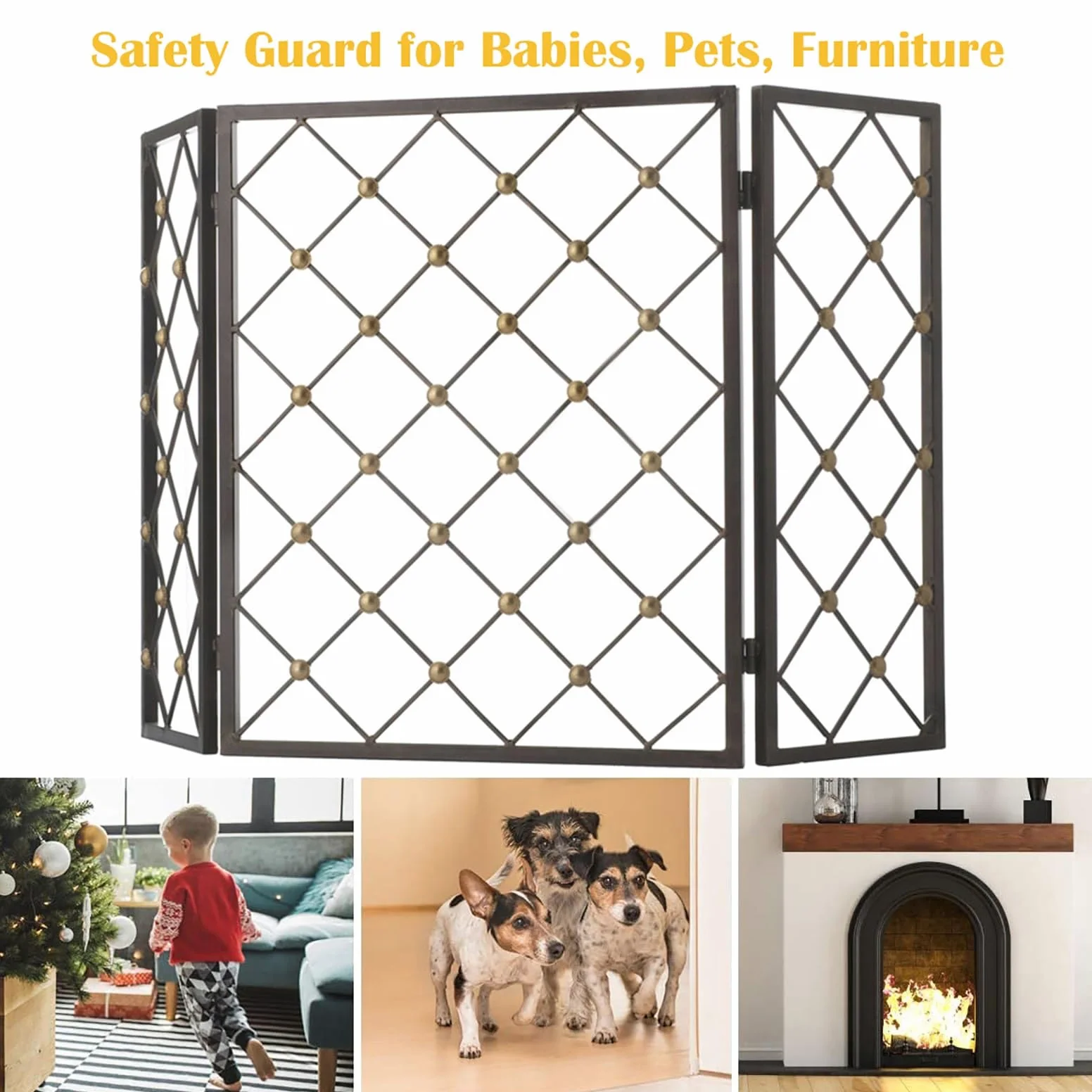 GTPBAO Salvachispas Chimenea Pantalla para Chimenea De Carbón y Leña, 129x78cm, 3 Paneles Plegable para Vestíbulo Chalet