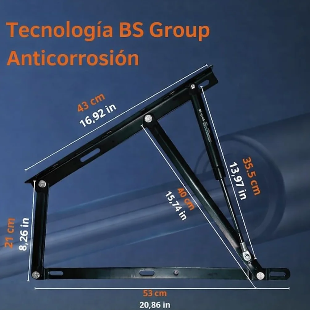 Bisagra Elevable con Pistón de Gas para Canapé Abatible, 150-1800N, Herraje Reforzado, 1250N