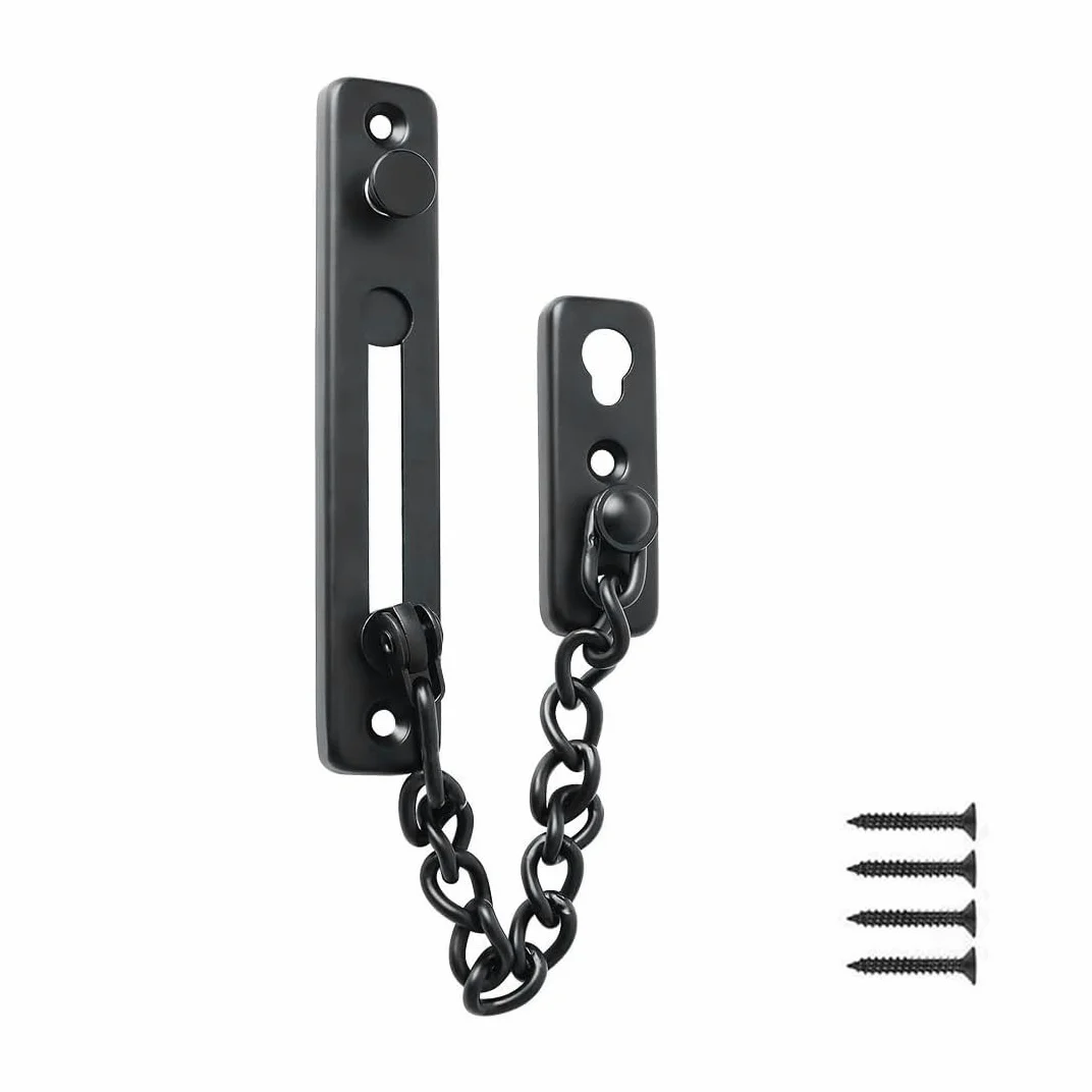 Cadena Puerta - 1 pcs Cadena Seguridad Puerta,Cerradura Puerta Interior Cadena Seguridad Puerta Negro Acero Inoxidable con Tornillos para Puerta Interior y Seguridad del Hogar