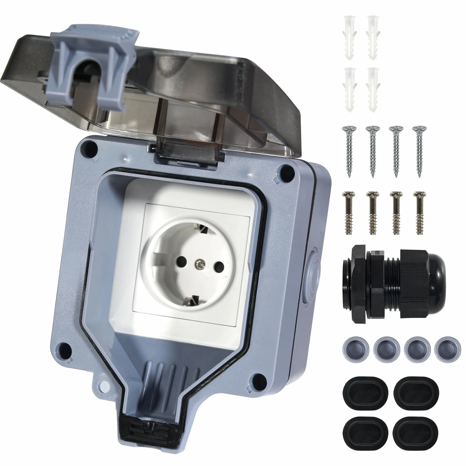 Enchufe exterior estanco IP66 de superficie 16A enchufe eléctrico exterior con tapa para jardín terraza garaje instalación en pared