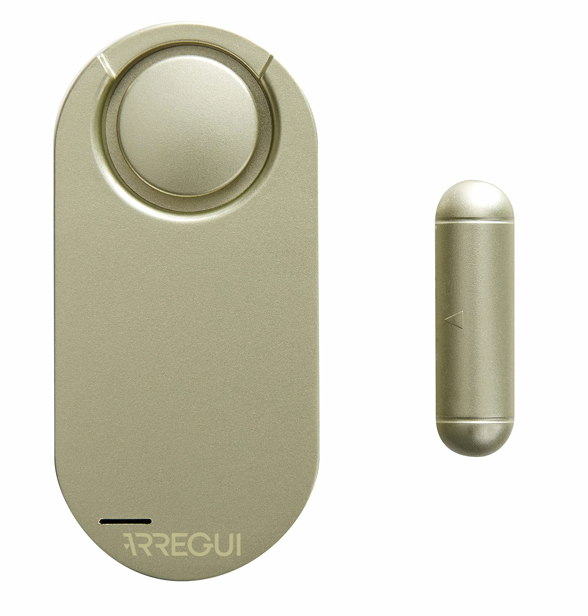 ARREGUI AL013 Alarma para casa, hogar, tienda | Sensor de alarma para puerta y ventana con 2 controles remotos | Alarma sonor inalambrica con bateria | Sistema de seguridad | Color dorado