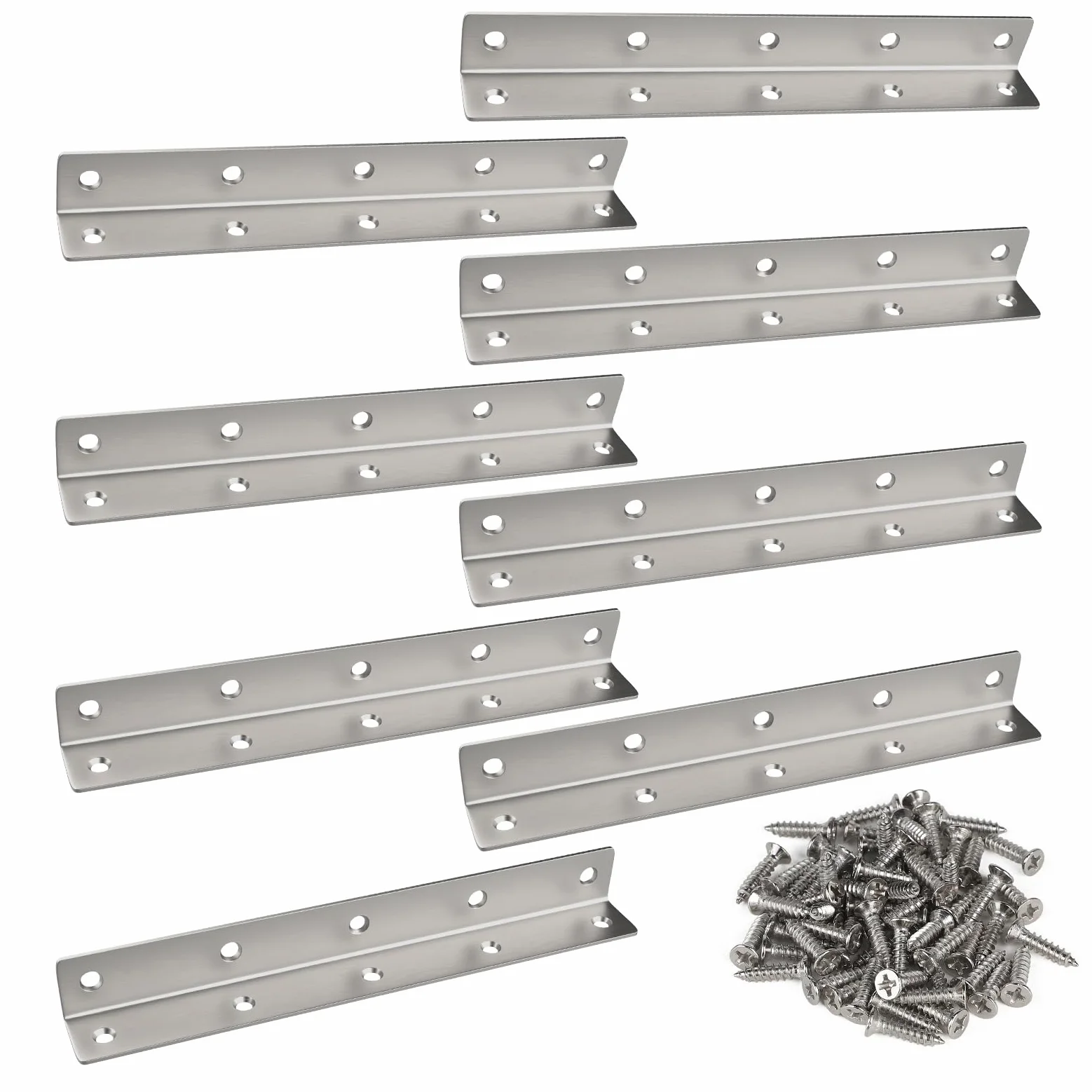 8 Piezas Conector Angular en L, Soporte de Esquina 90 Grados de Acero Inoxidable Plata 225 x 27 x 27MM para Reforzamientos, Reparaciones, Mobiliario