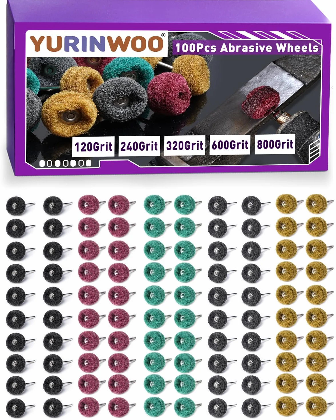 100 ruedas abrasivas para Dremel, kit de pulido grueso, vástago de 1/8 pulgadas para accesorios de herramientas giratorias, juego de ruedas de pulido para metal, óxido, madera, vidrio, reloj, latón