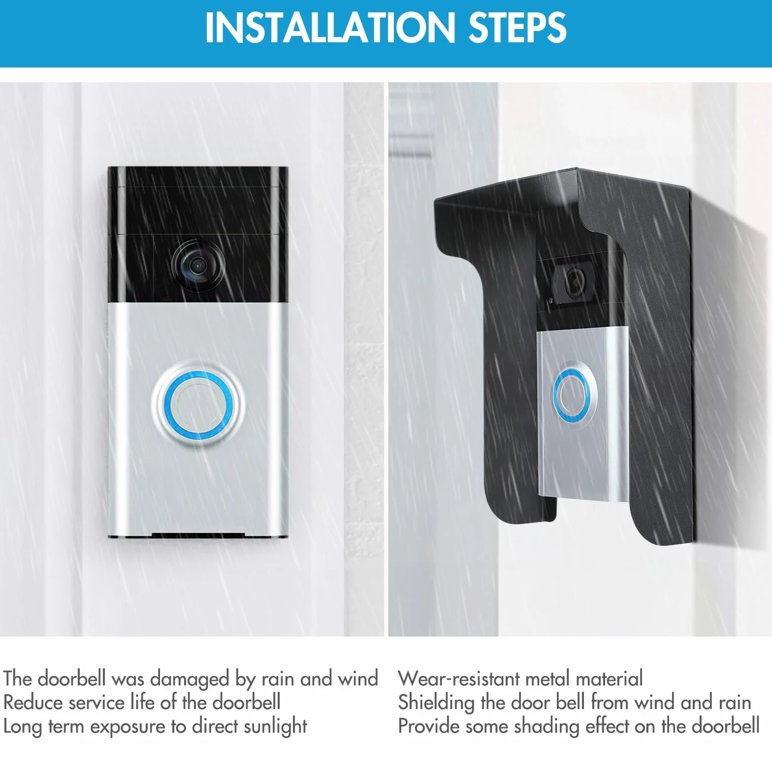 Protección contra la lluvia para timbre de puerta con vídeo, soporte para timbre de puerta con vídeo resistente a la lluvia, cubierta para timbre con protección antideslumbrante, protección